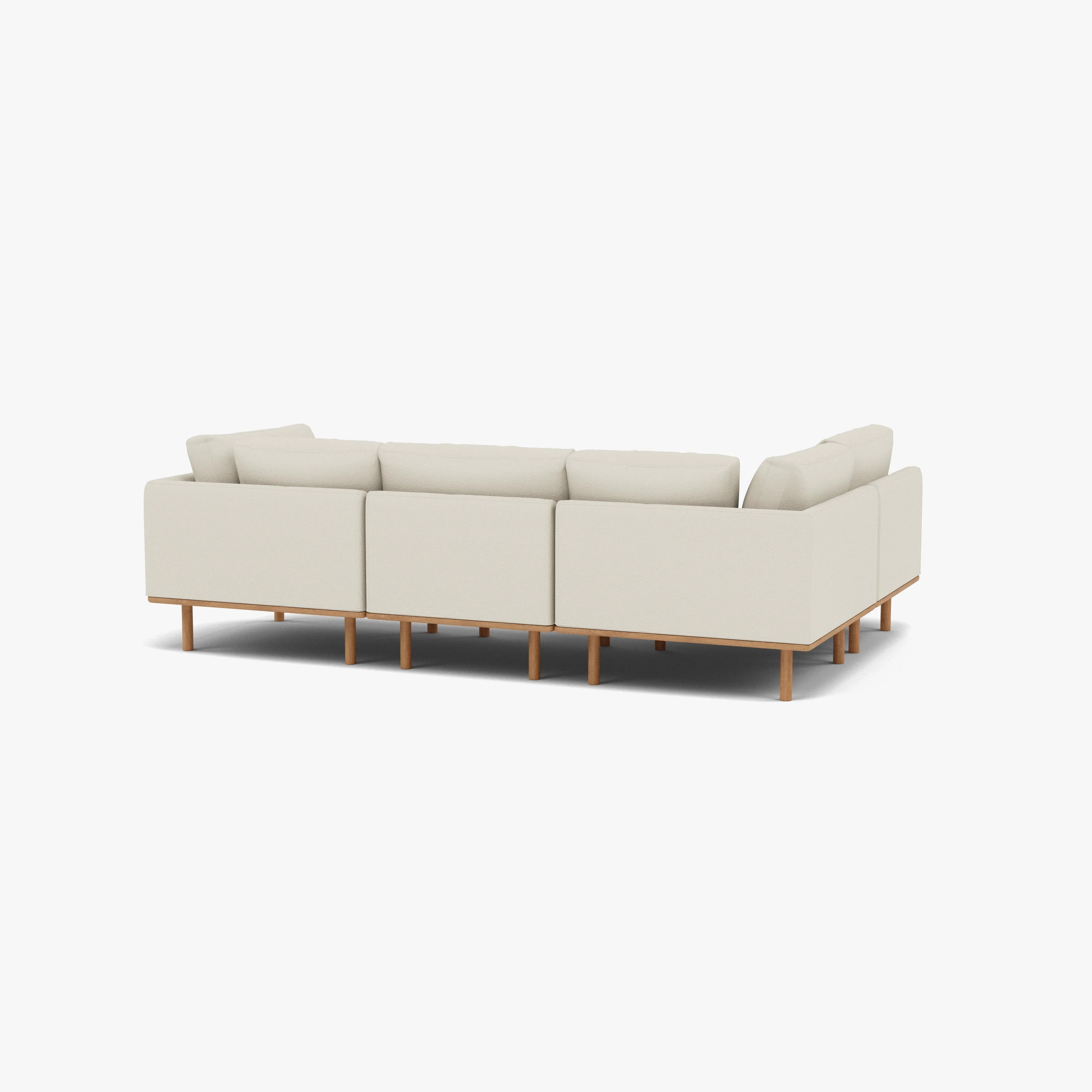 Anika Modular Sofa 4-Seater Corner Bone White Fabric Solid American Oak