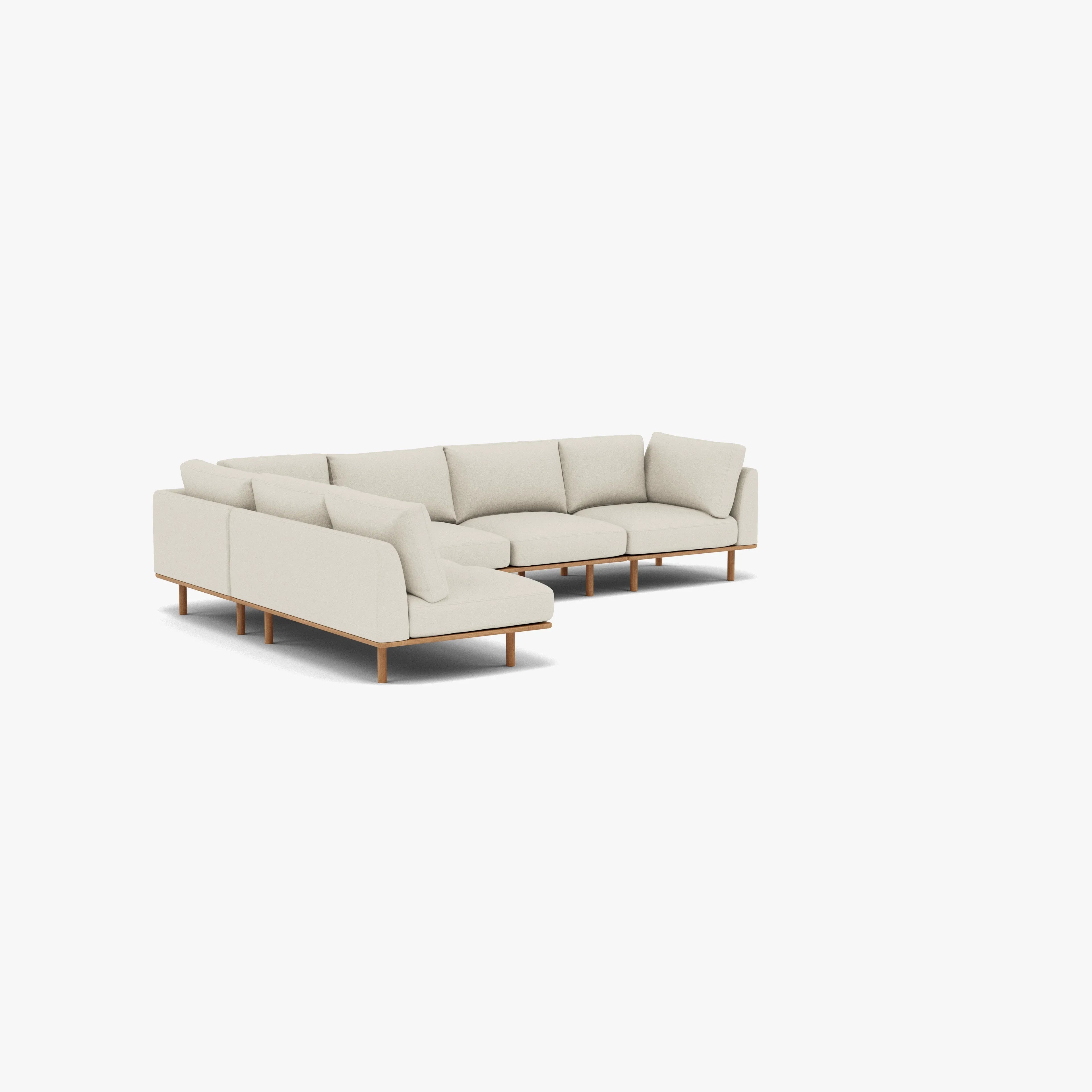 Anika Modular Sofa 6-Seater Corner Chaise Bone White Fabric Solid American Oak
