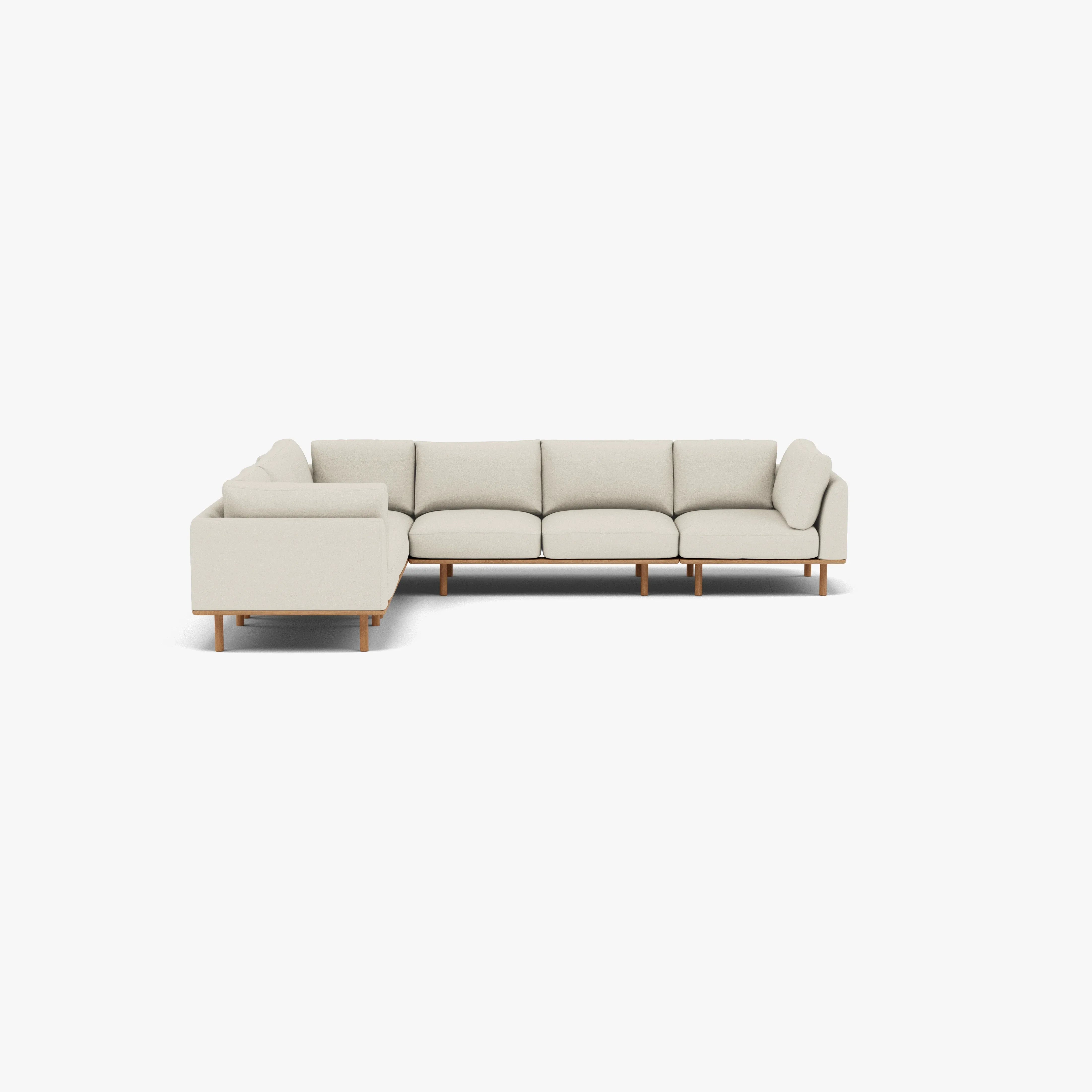 Anika Modular Sofa 6-Seater Corner Bone White Fabric Solid American Oak