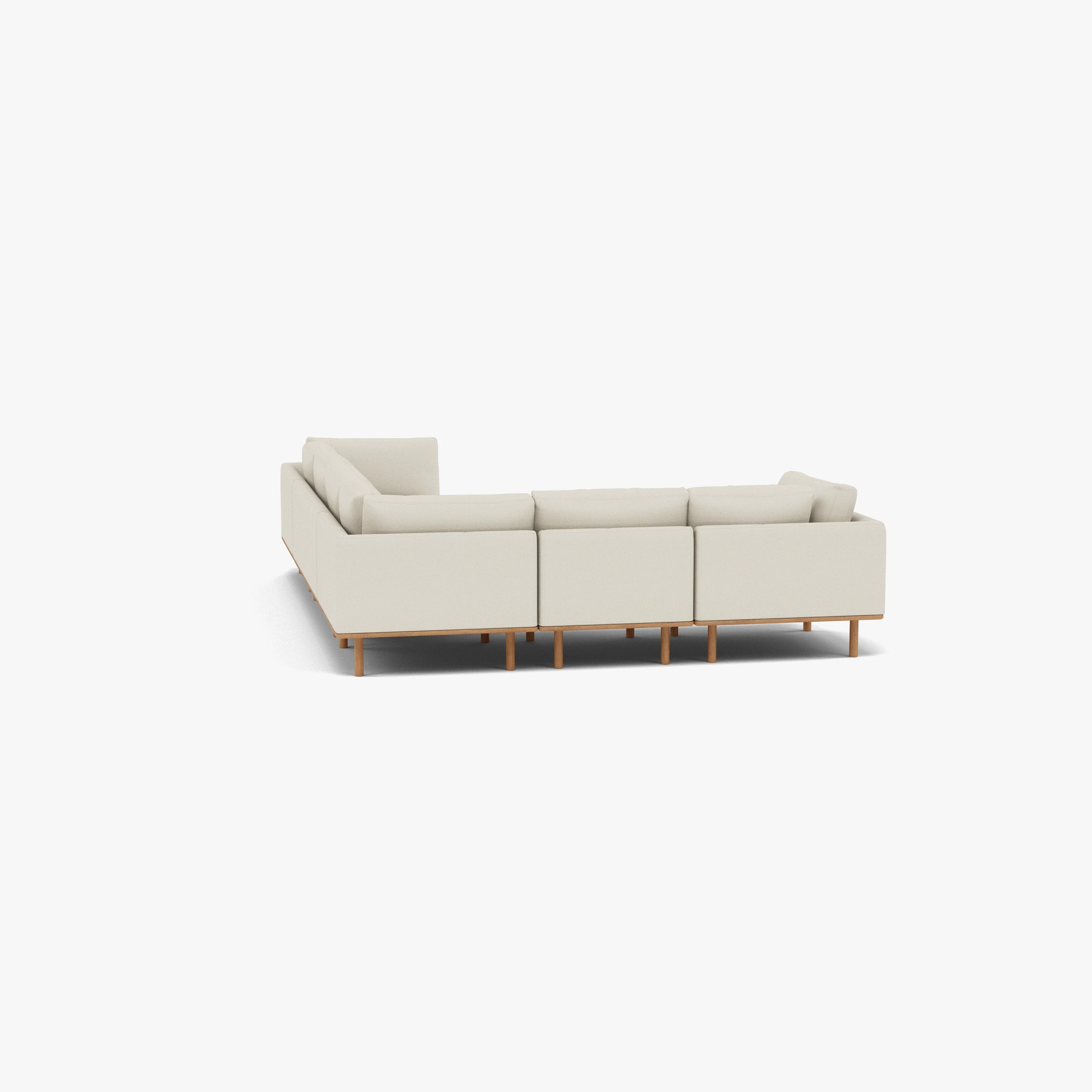 Anika Modular Sofa 6-Seater Corner Bone White Fabric Solid American Oak
