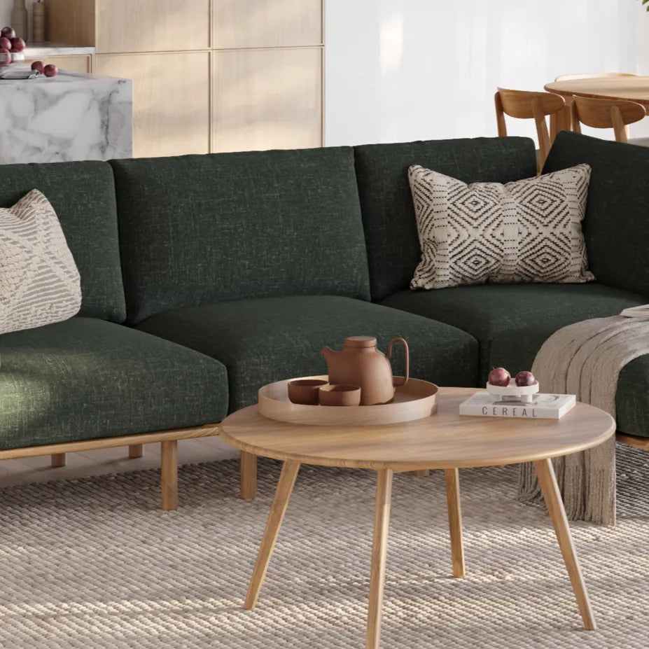 Anika Modular Sofa 6-Seater Corner Olive Green Fabric Solid American Oak