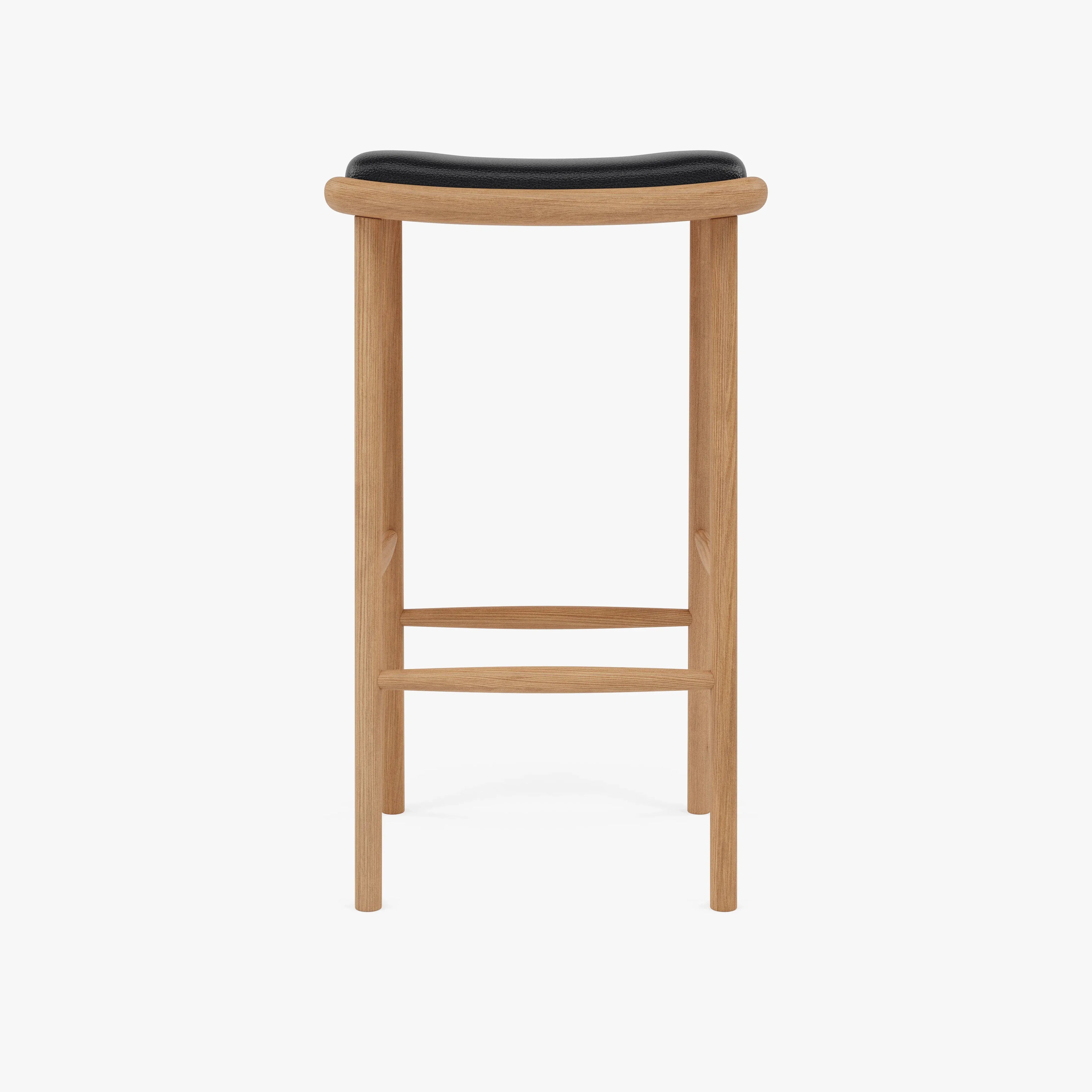 Anton Counter Stool Black Leather Solid American Oak