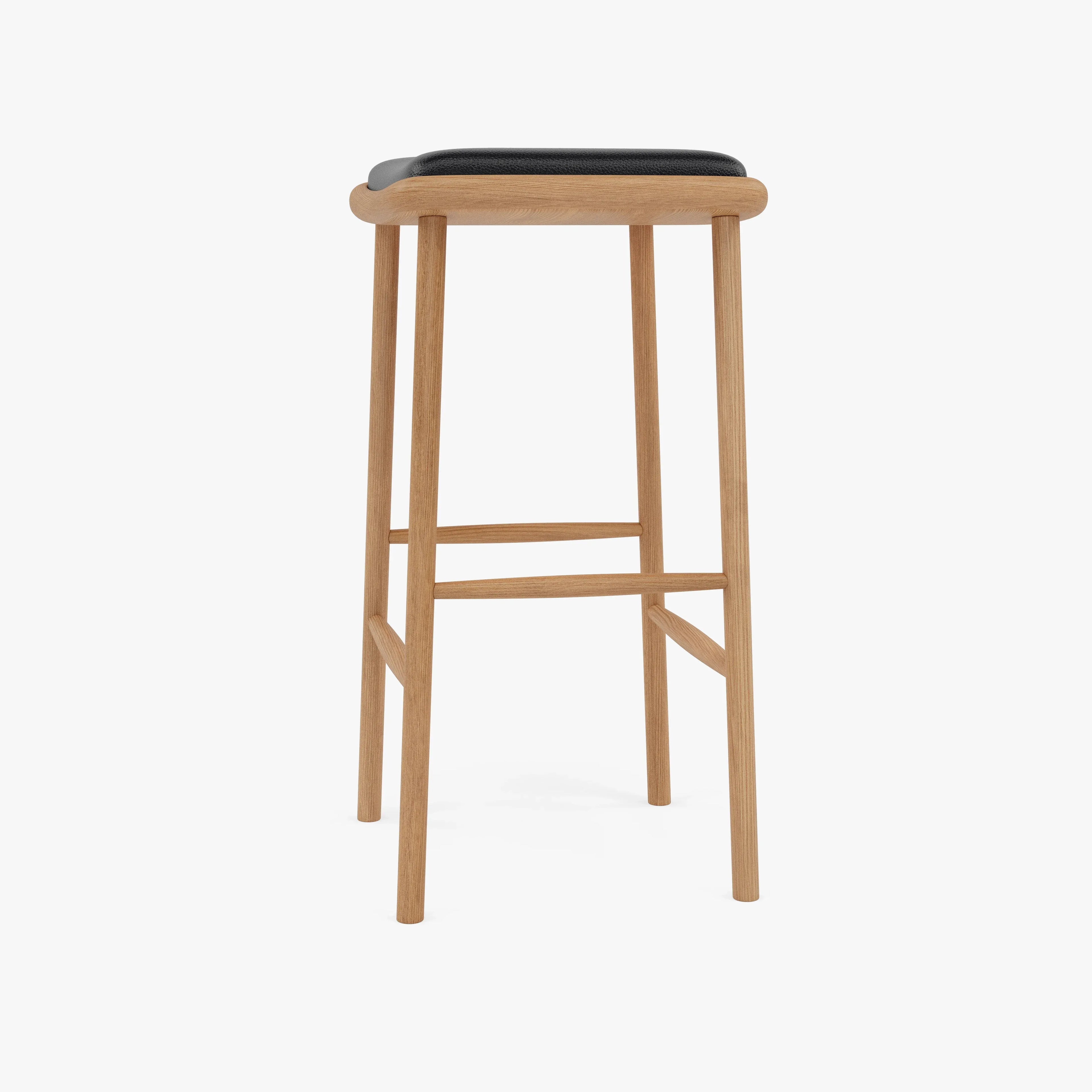 Anton Counter Stool Black Leather Solid American Oak