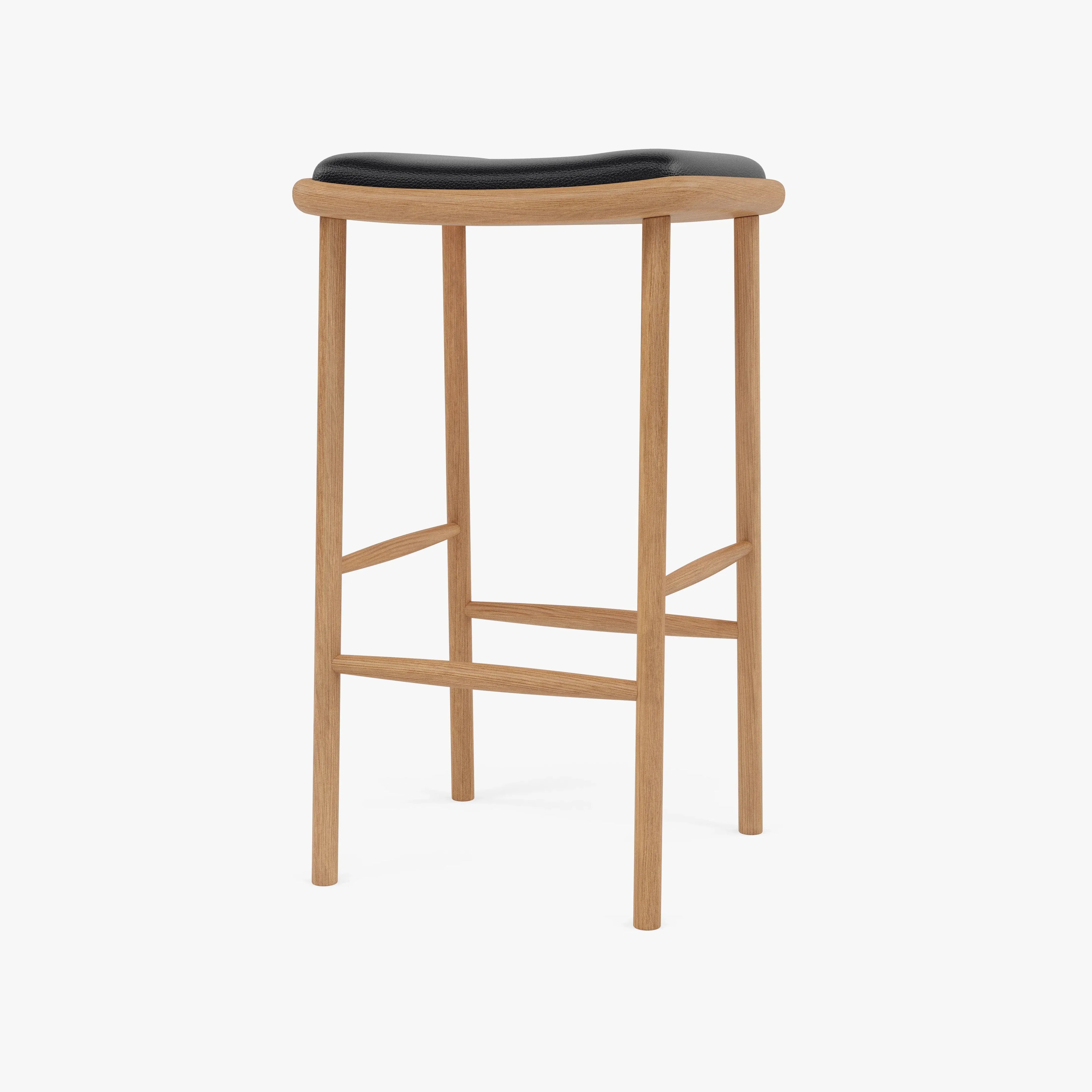 Anton Counter Stool Black Leather Solid American Oak