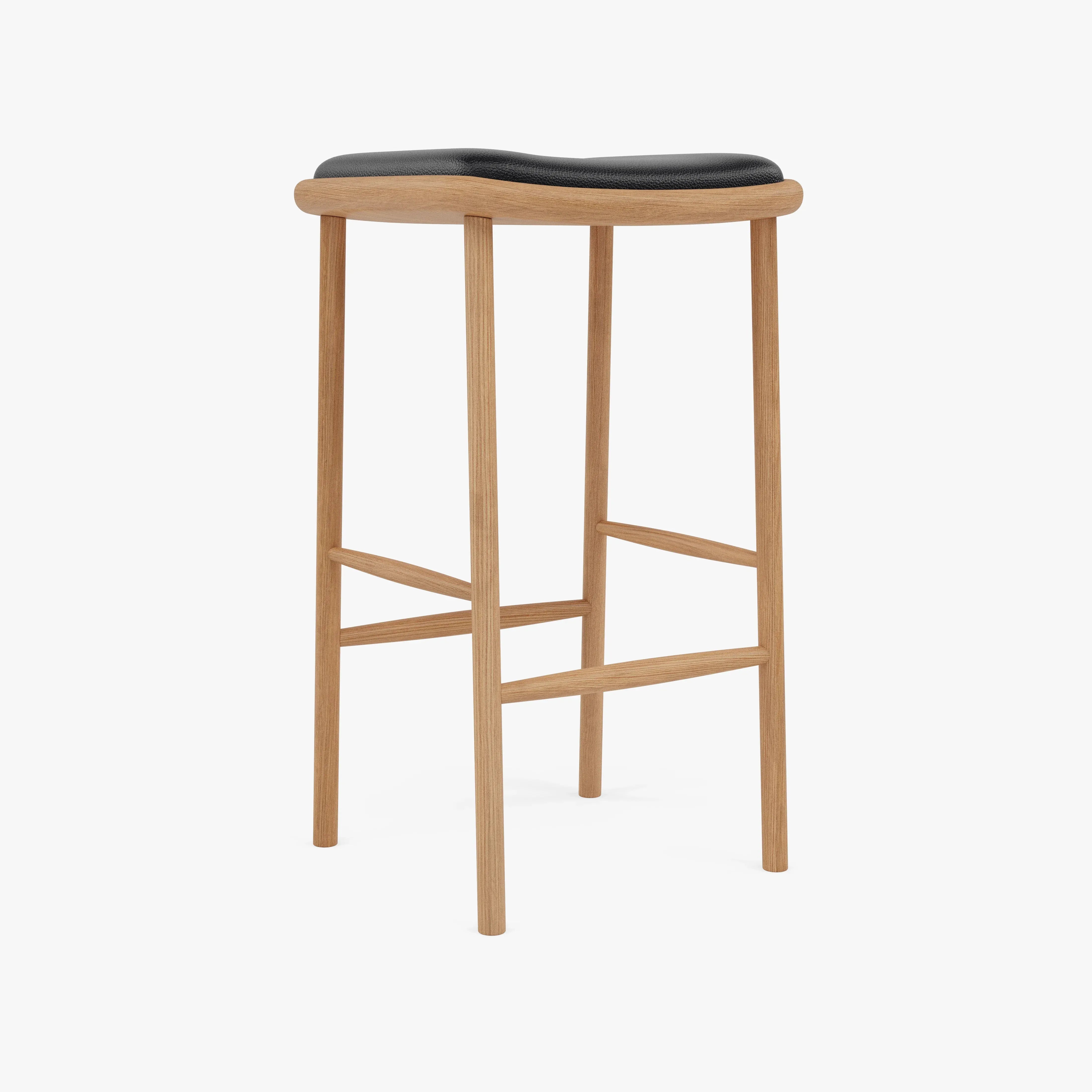Anton Counter Stool Black Leather Solid American Oak