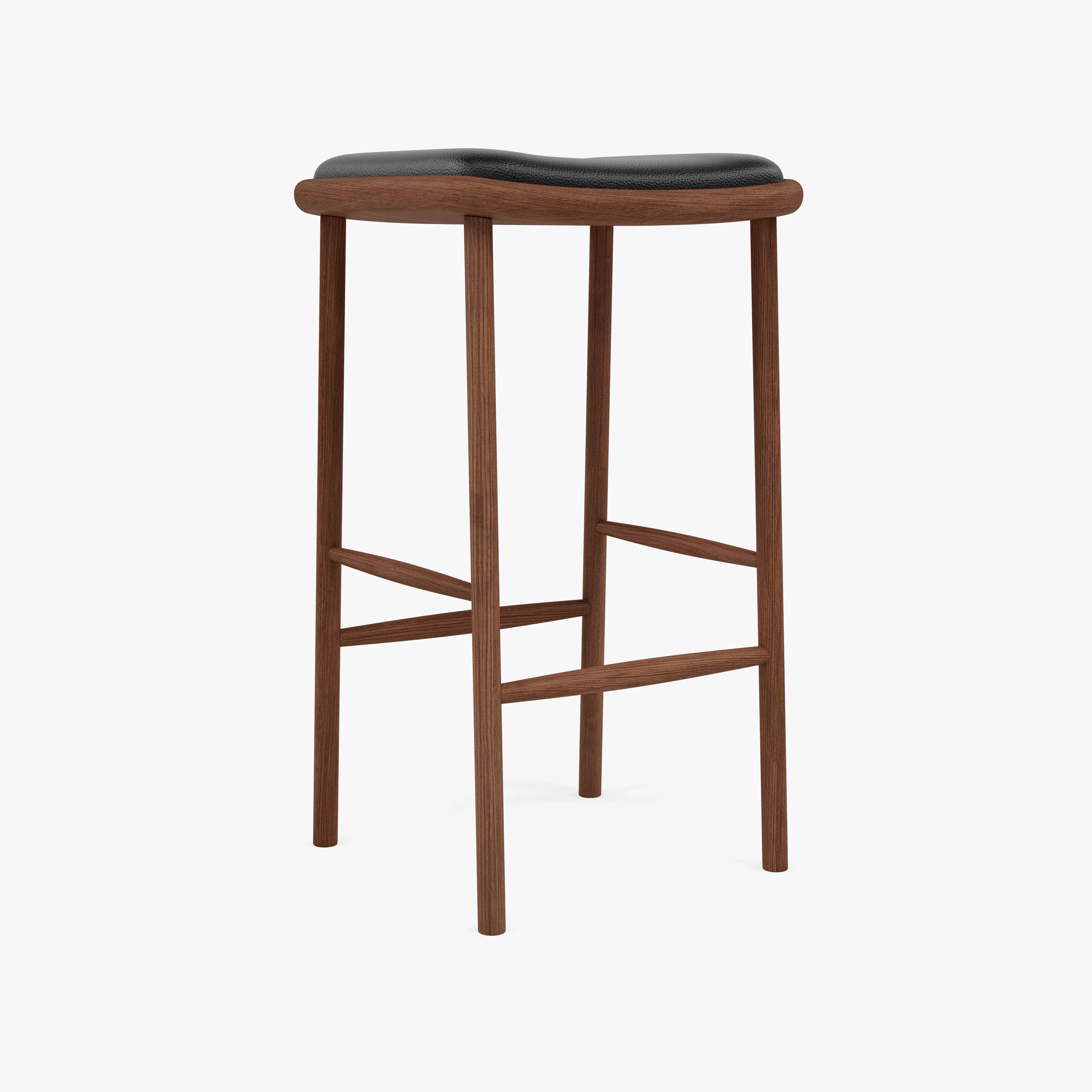 Anton Counter Stool Black Leather Solid American Walnut