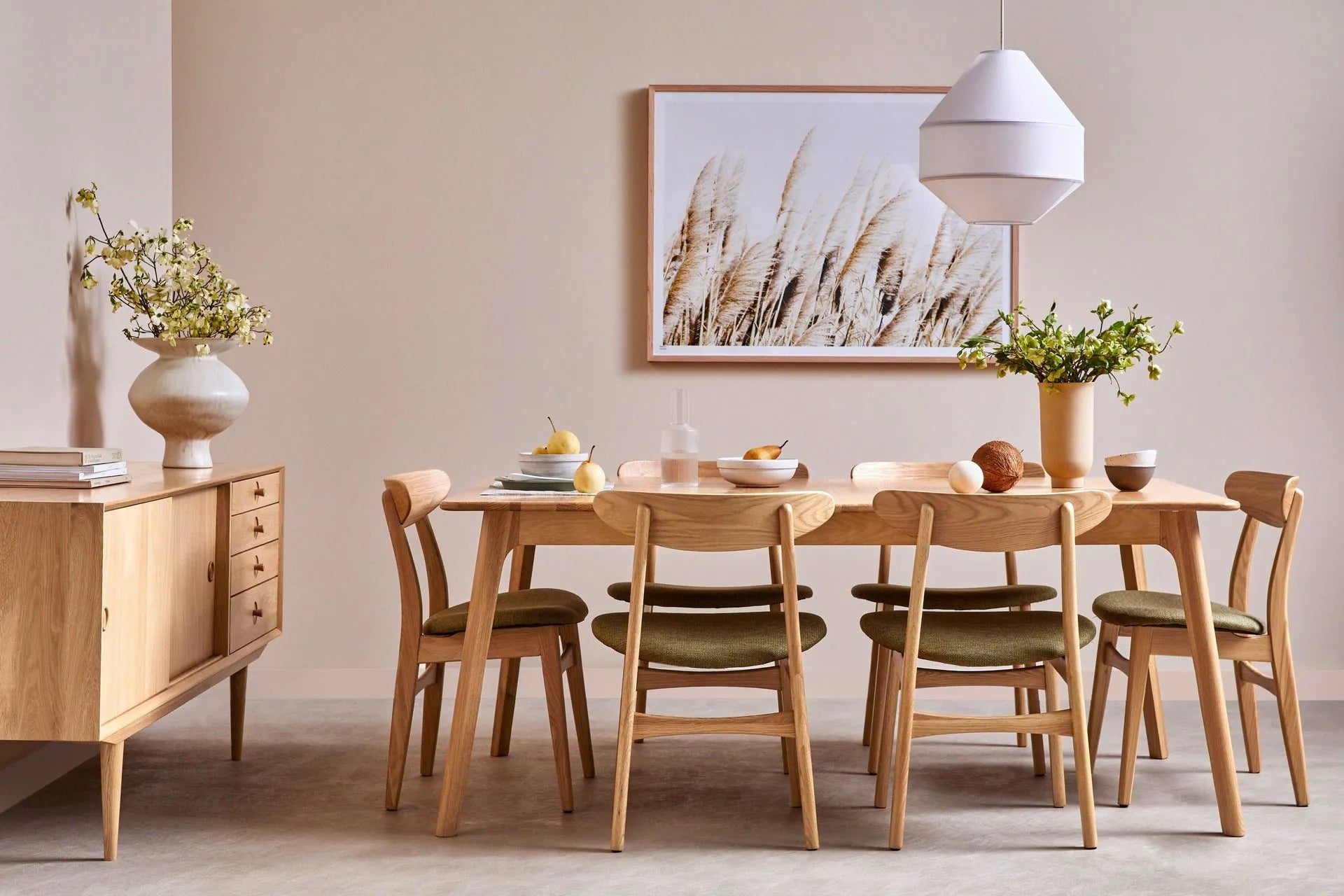 Magnus Dining Chair Sage Green Fabric Solid American Oak