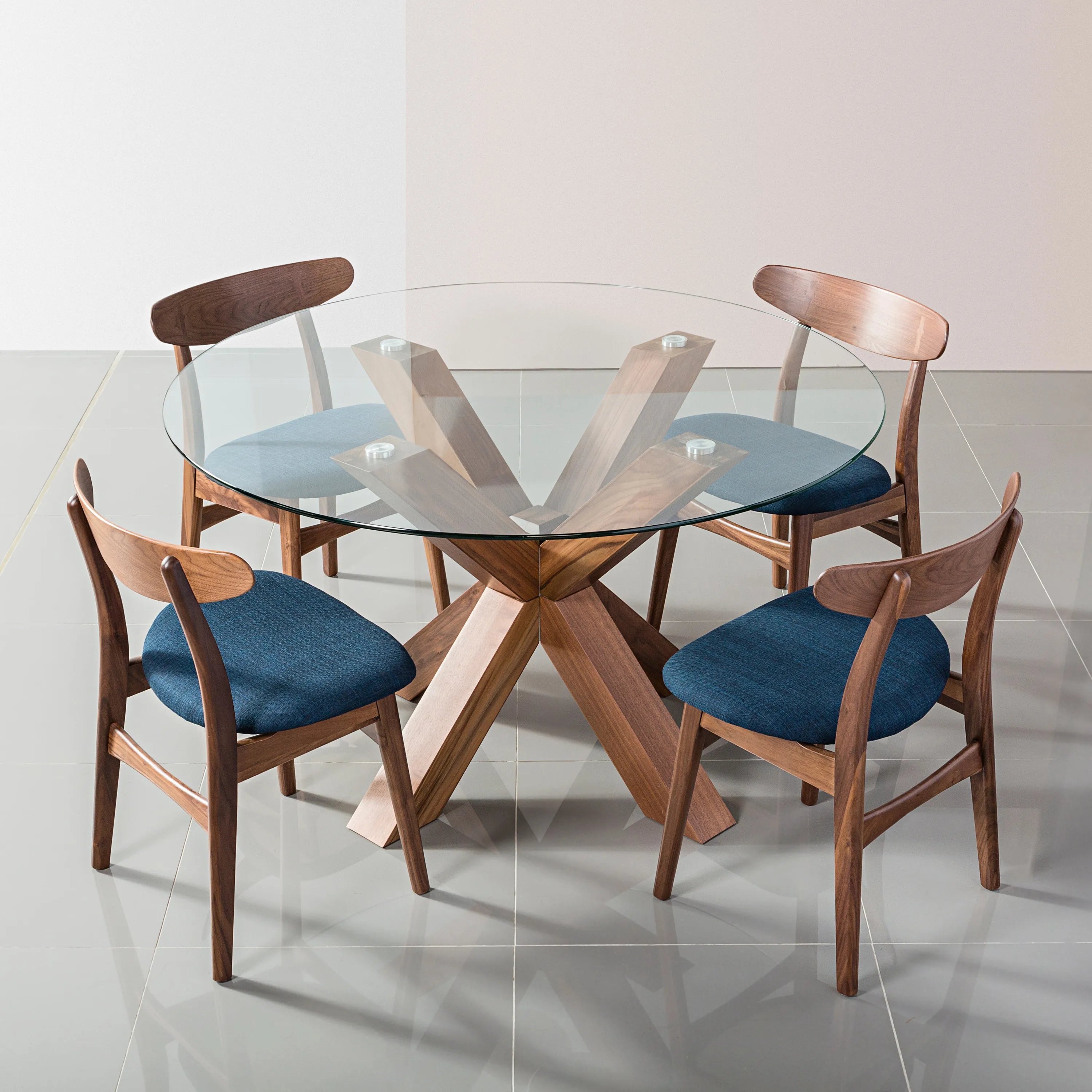 Magnus Dining Chair Midnight Blue Fabric Solid American Walnut
