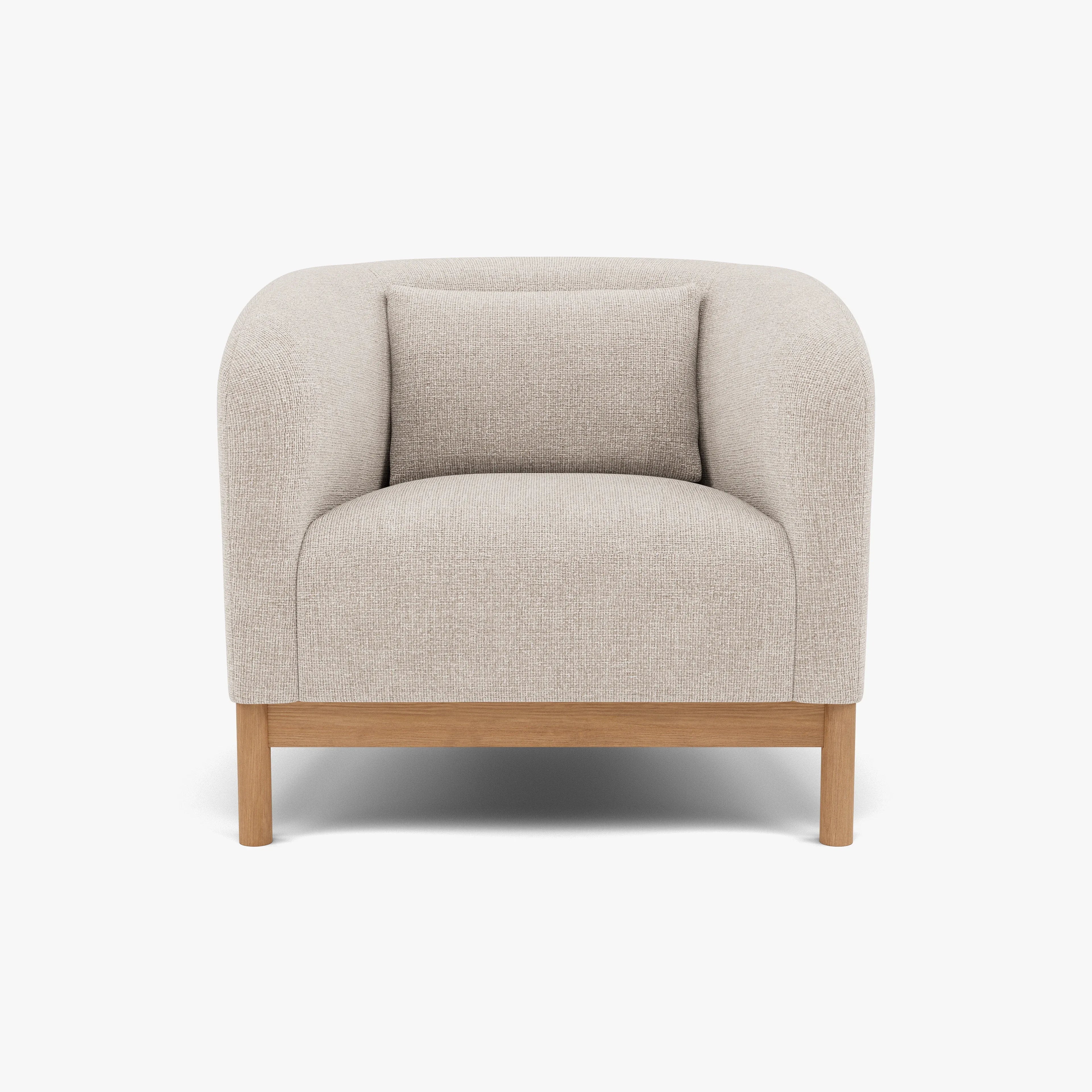 Hink Armchair Ivory Beige Fabric Solid American Oak