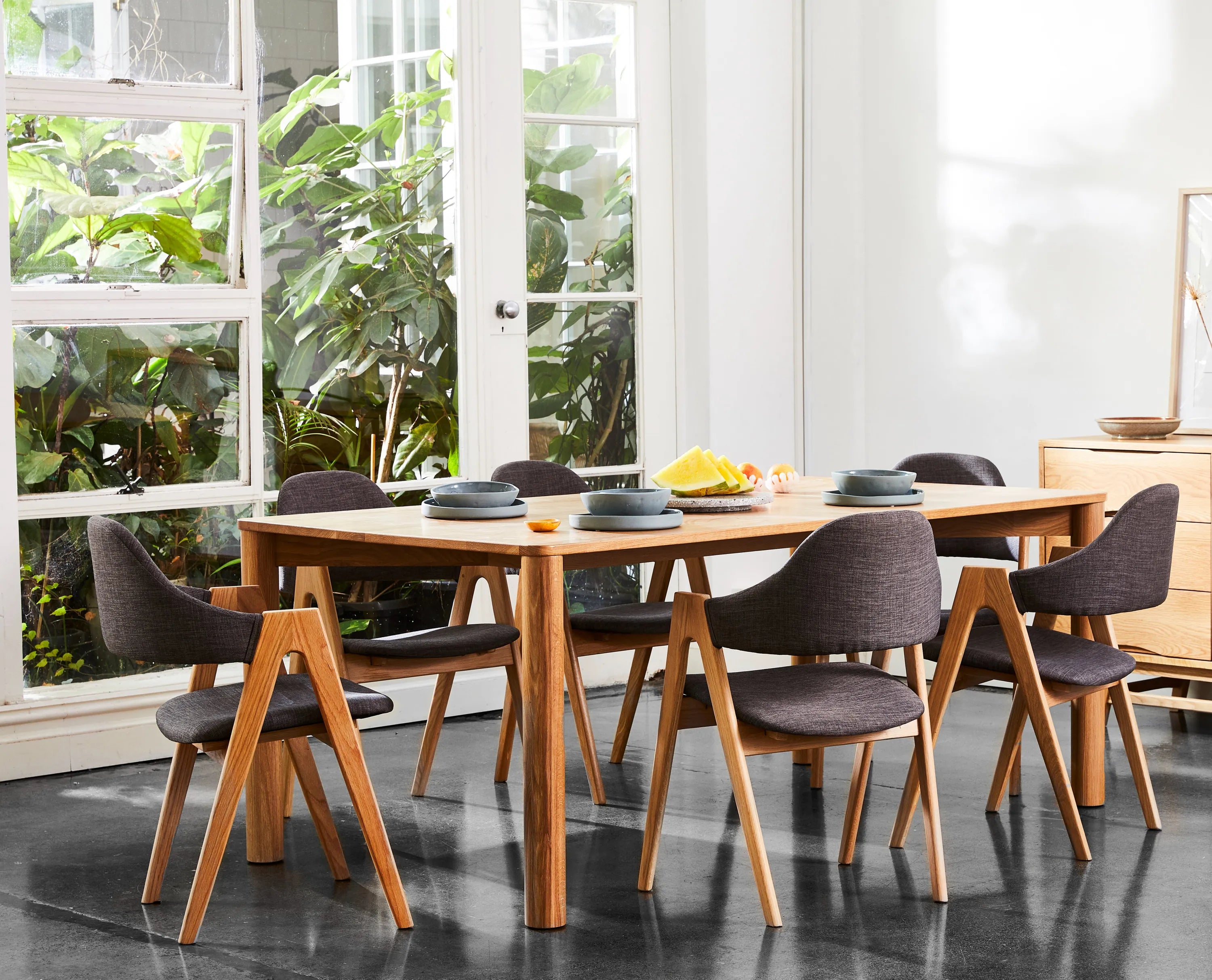 Nestor Dining Chair Light Gray Fabric Solid American Oak