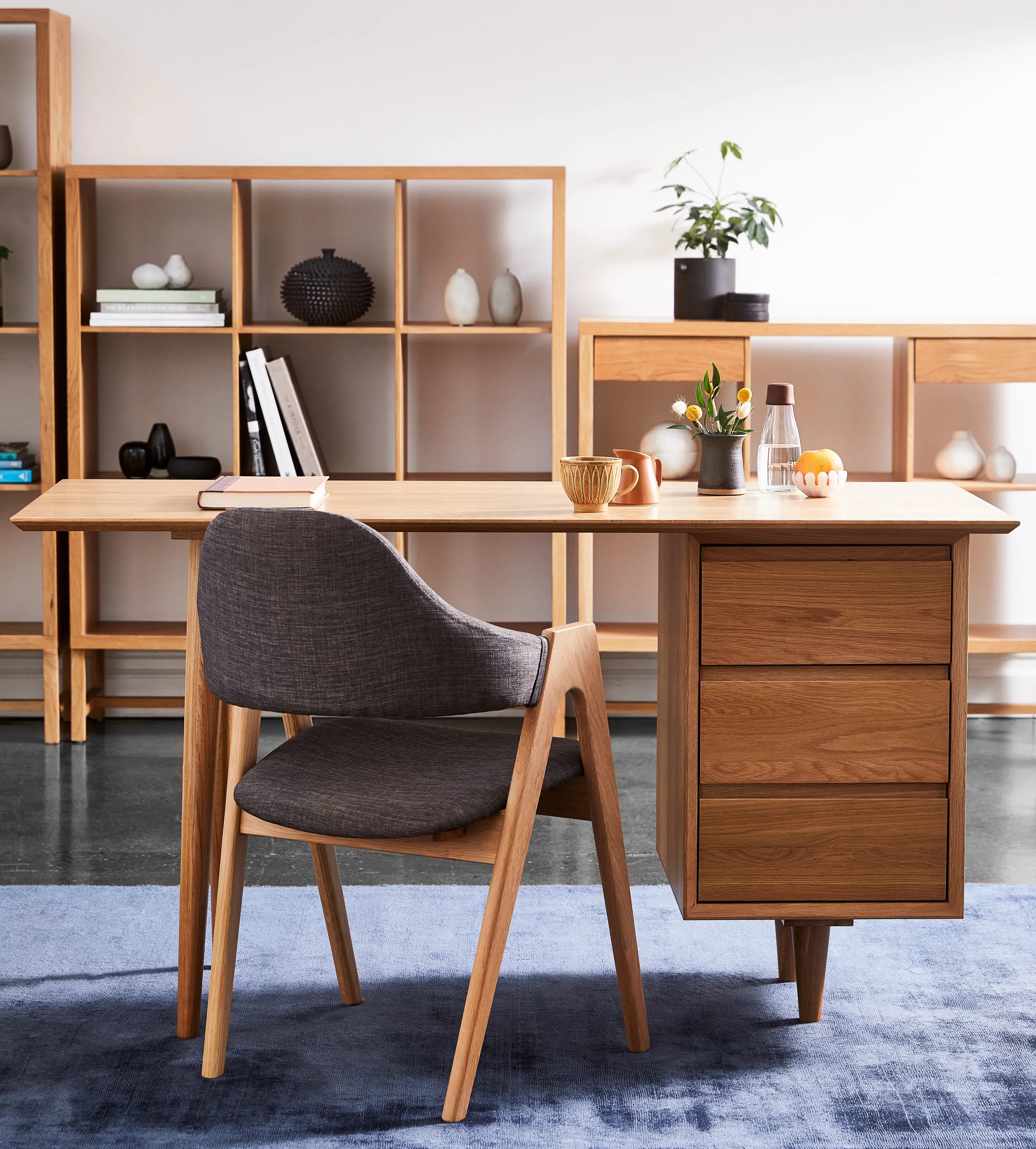Nestor Dining Chair Light Gray Fabric Solid American Oak