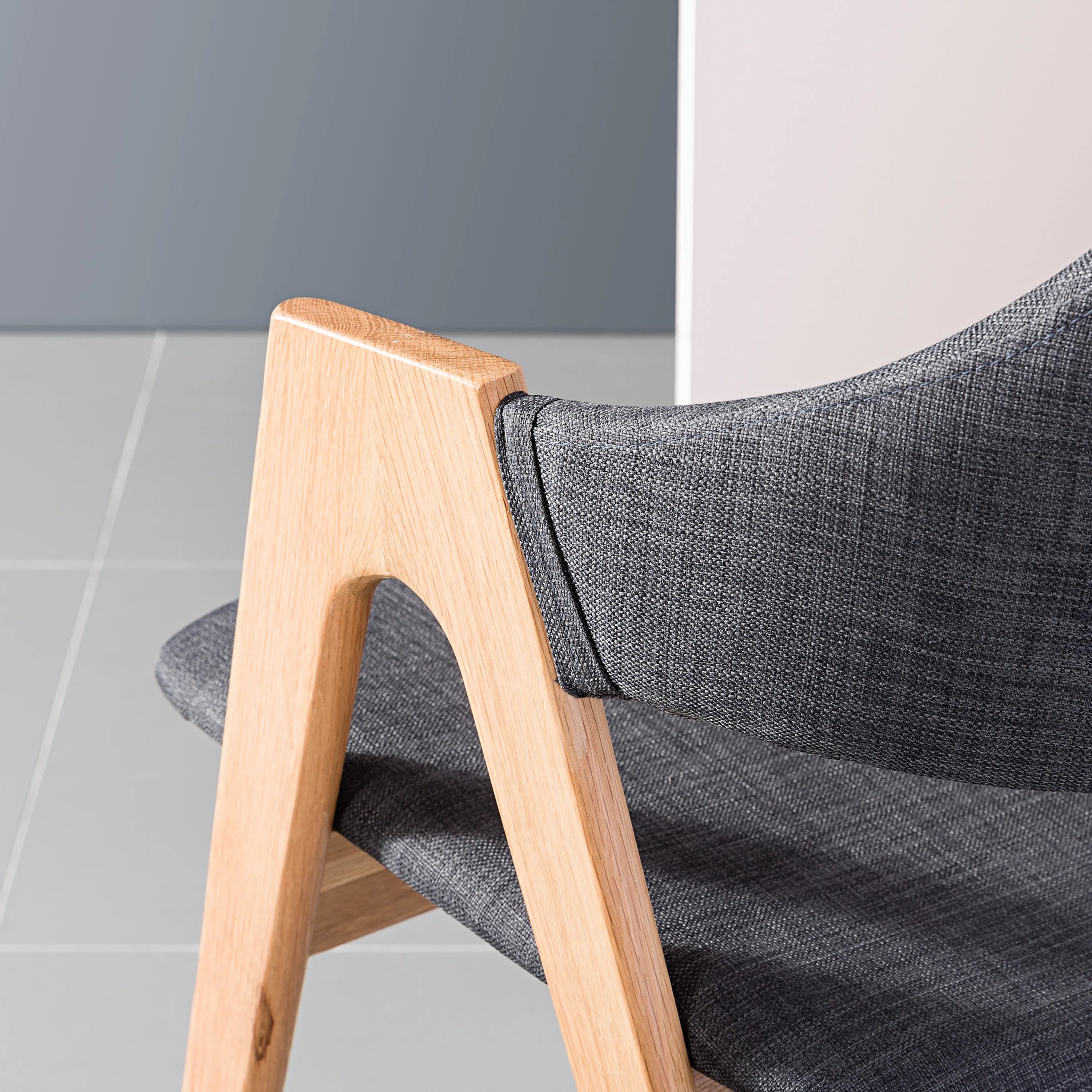 Nestor Dining Chair Light Gray Fabric Solid American Oak