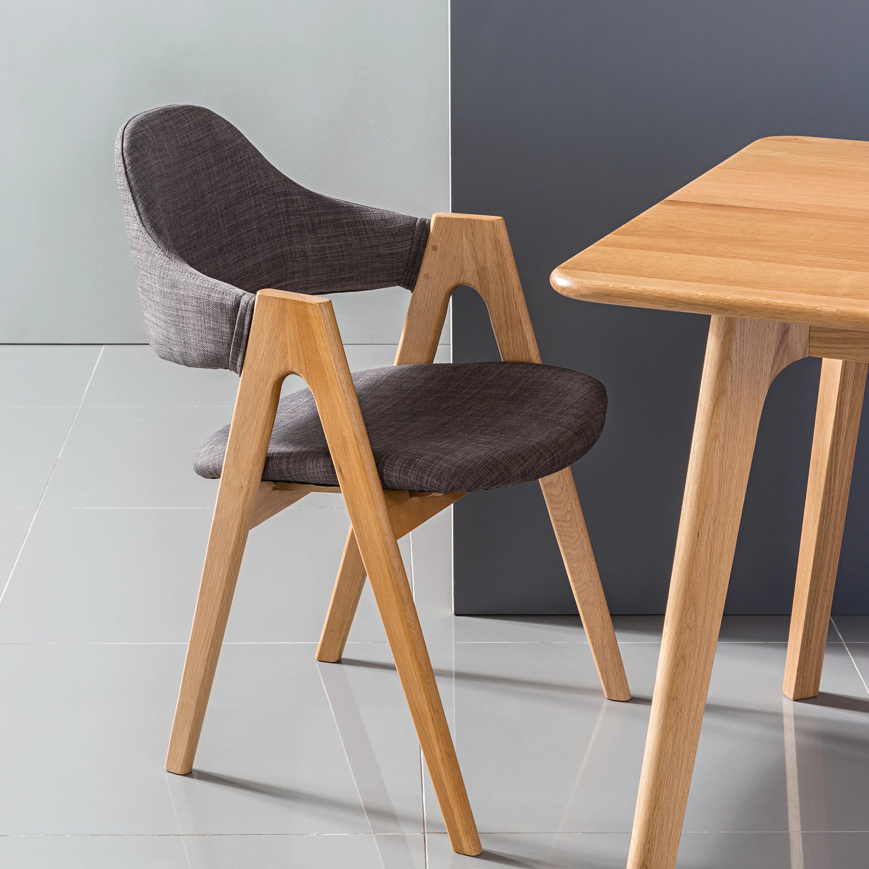 Nestor Dining Chair Light Gray Fabric Solid American Oak