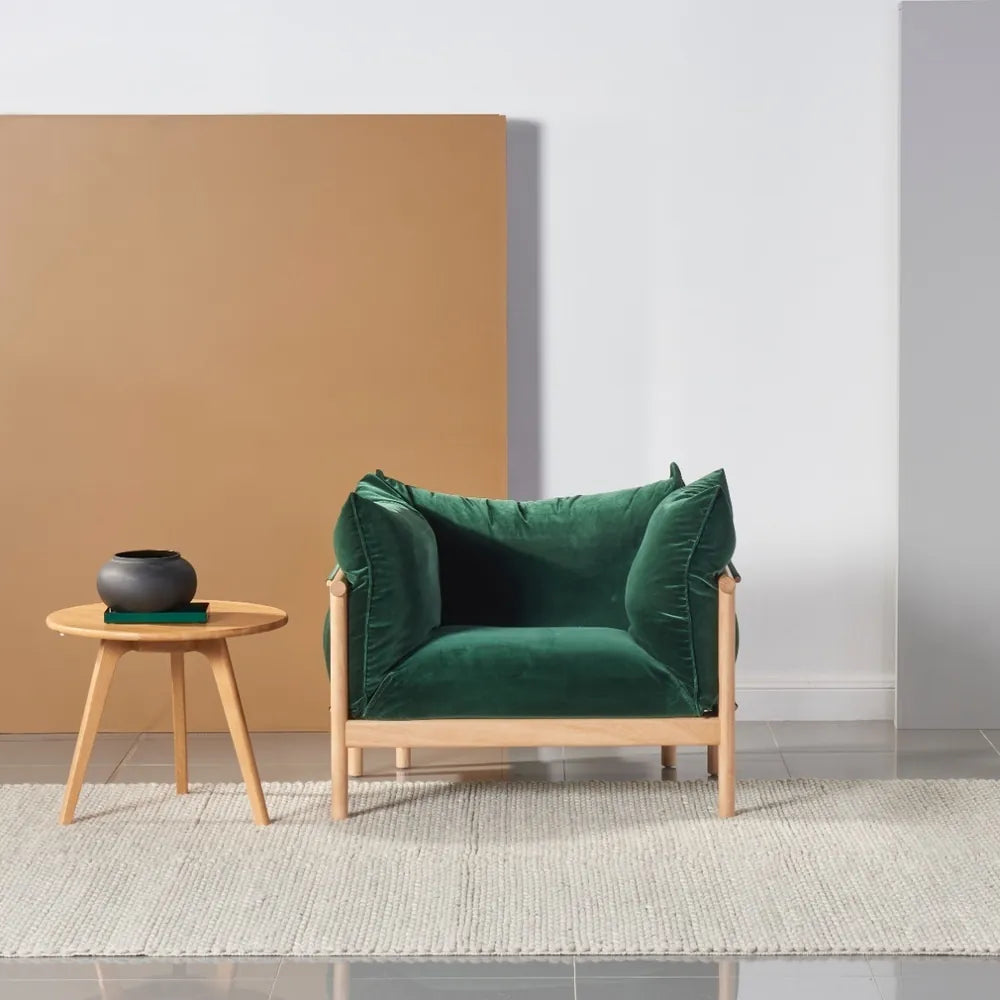 Olivia Armchair Racing Green Velvet Solid American Oak