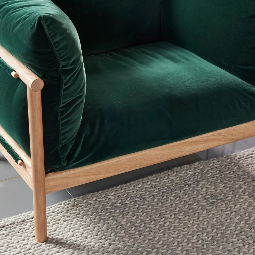 Olivia Armchair Racing Green Velvet Solid American Oak