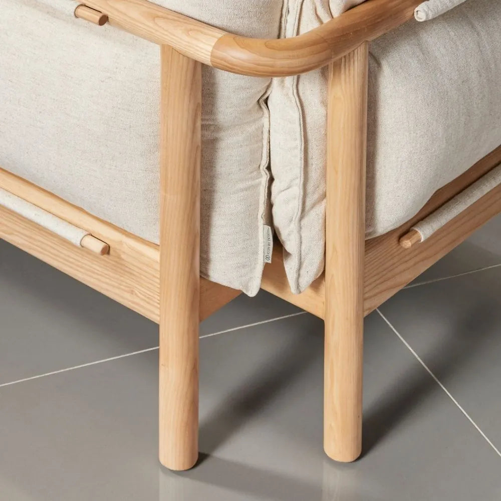 Olivia Armchair Sand Beige Velvet Solid American Oak