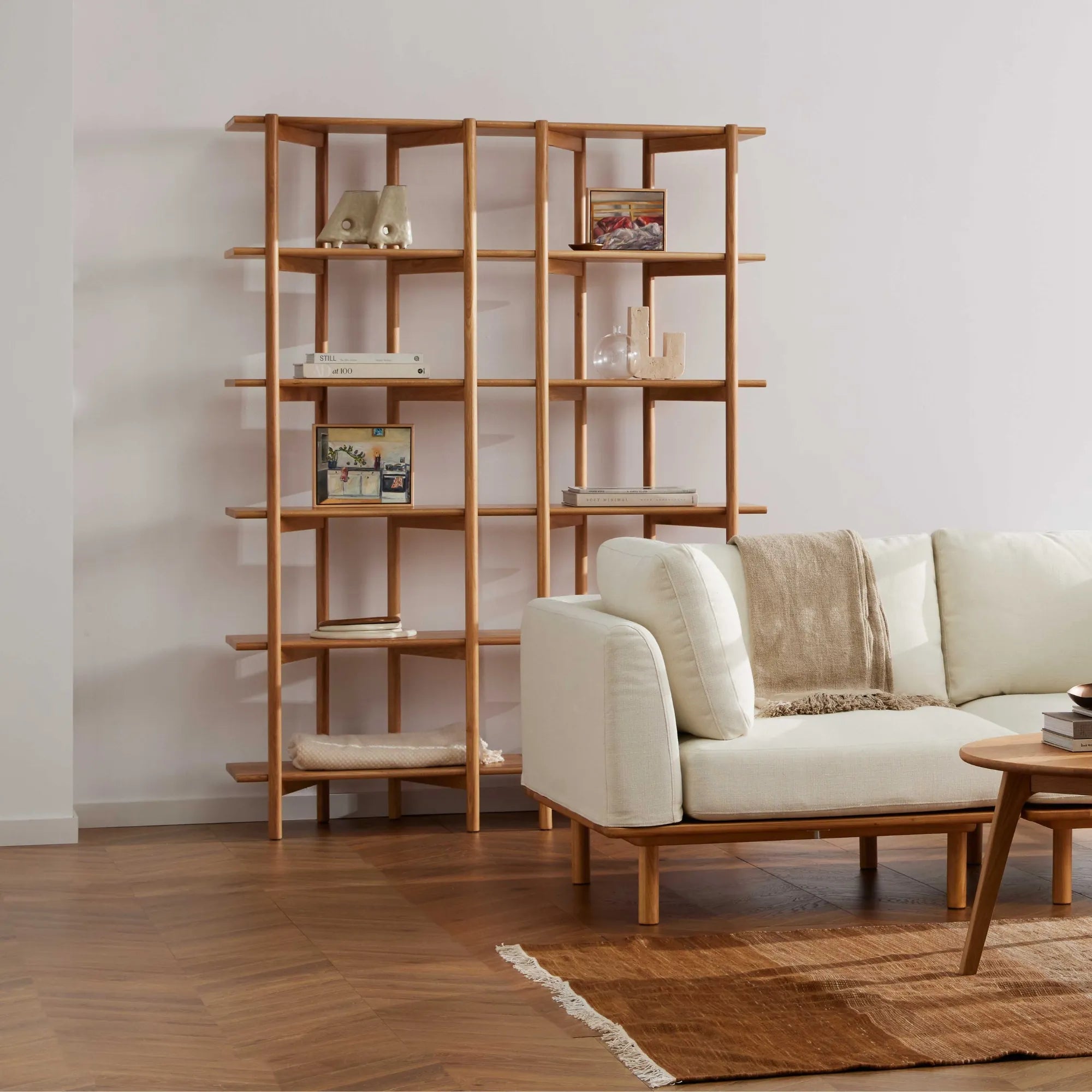 Olivia Modular Shelf Double 57" x 14" x 76" Solid American Oak