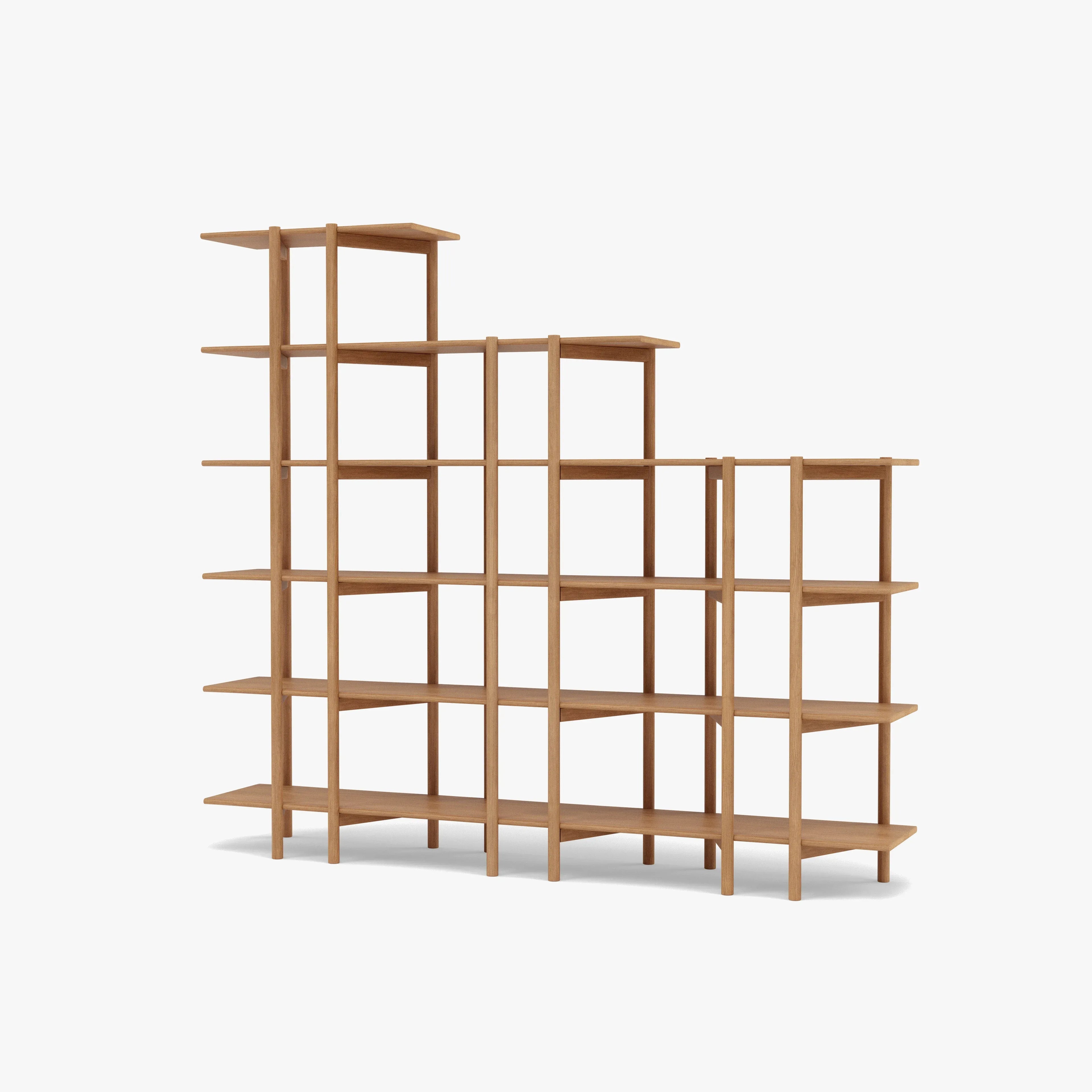 Olivia Modular Shelf Stepped Triple 85" x 14" x 76" Solid American Oak