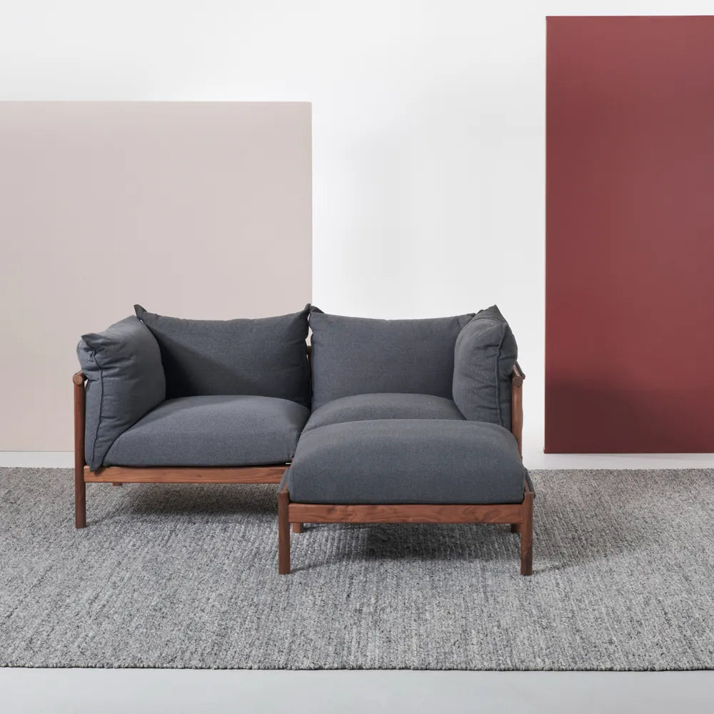 Olivia Ottoman Granite Gray Fabric Solid American Walnut