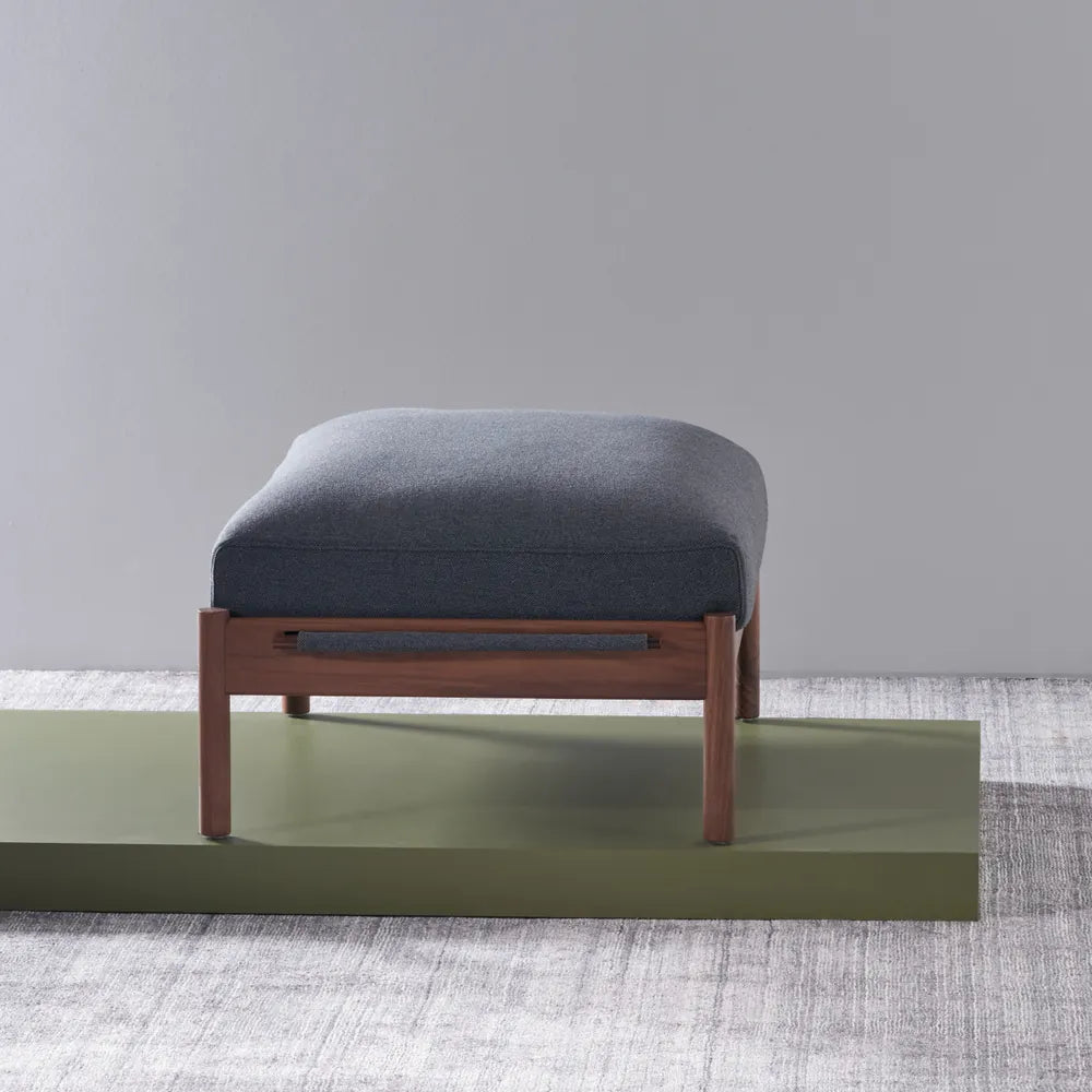Olivia Ottoman Granite Gray Fabric Solid American Walnut