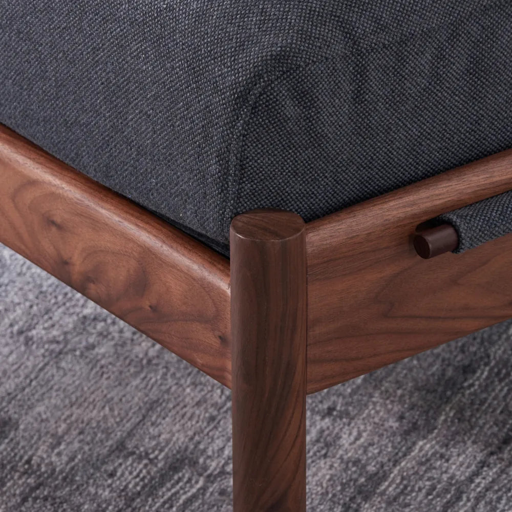 Olivia Ottoman Granite Gray Fabric Solid American Walnut