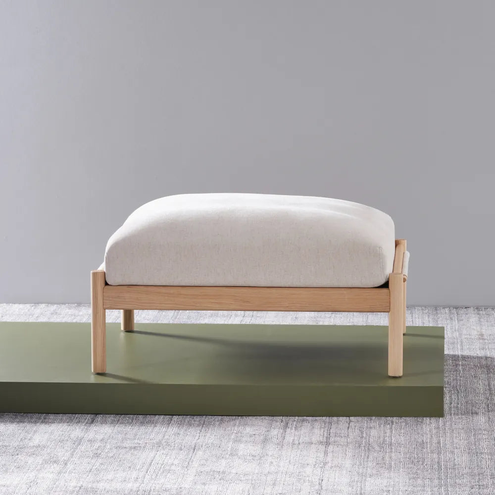 Olivia Ottoman Sand Beige Velvet Solid American Oak