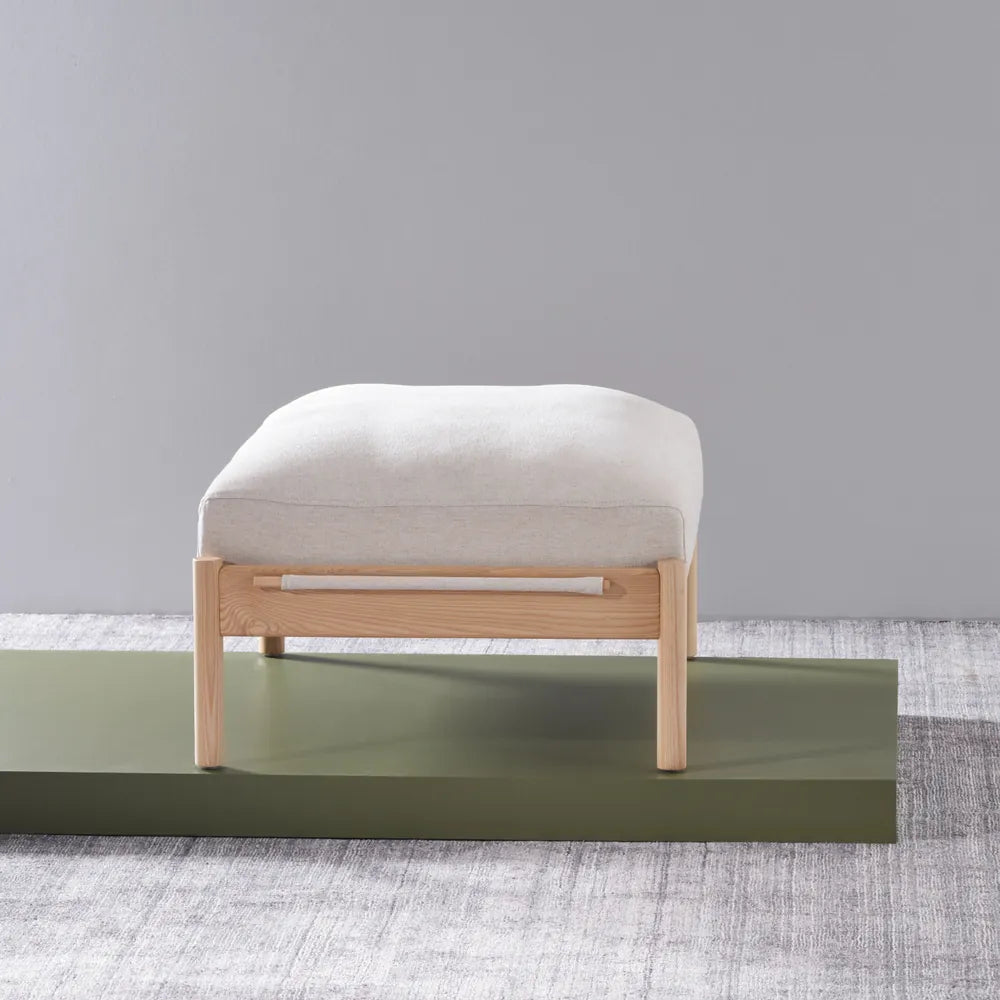 Olivia Ottoman Sand Beige Velvet Solid American Oak