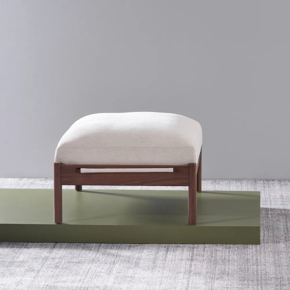 Olivia Ottoman Sand Beige Velvet Solid American Walnut