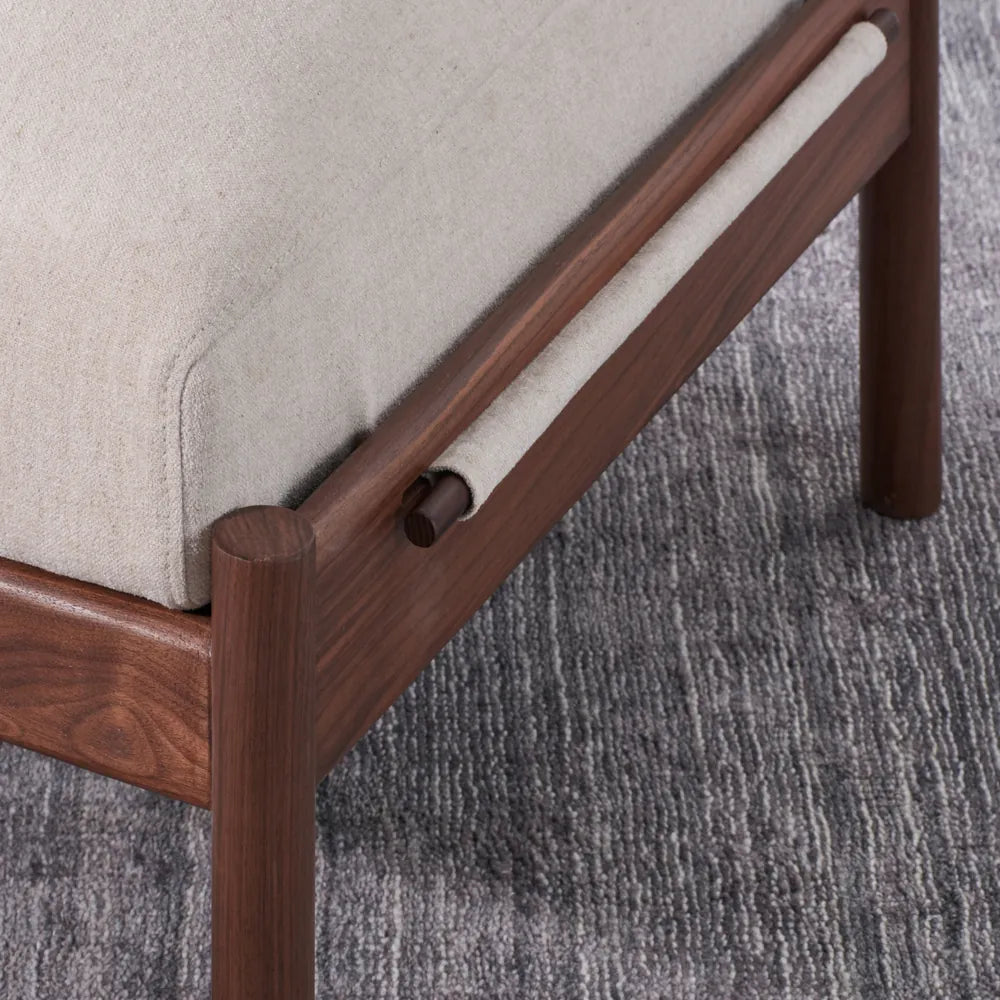 Olivia Ottoman Sand Beige Velvet Solid American Walnut