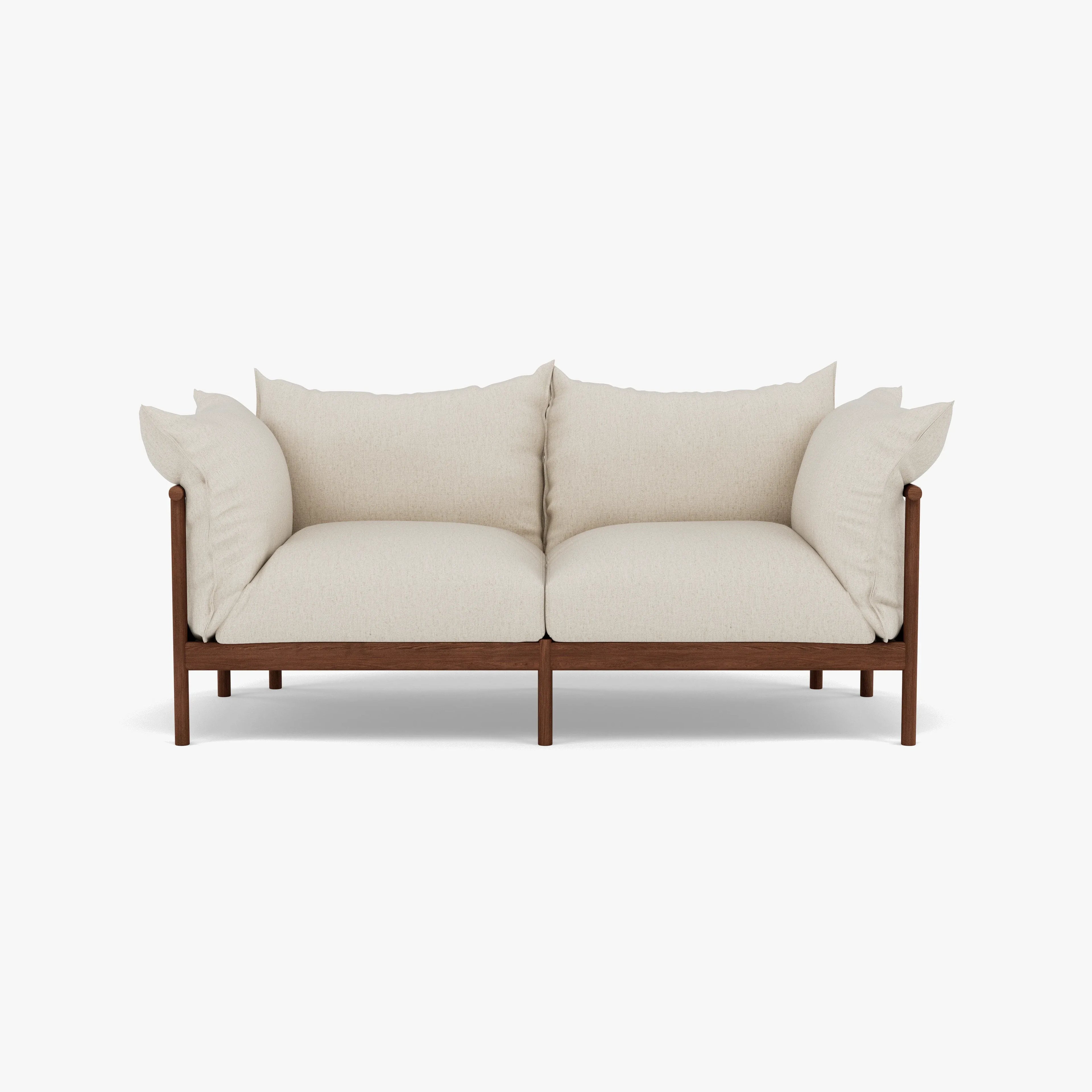 Olivia Sofa 2-Seater Sand Beige Velvet Solid American Walnut