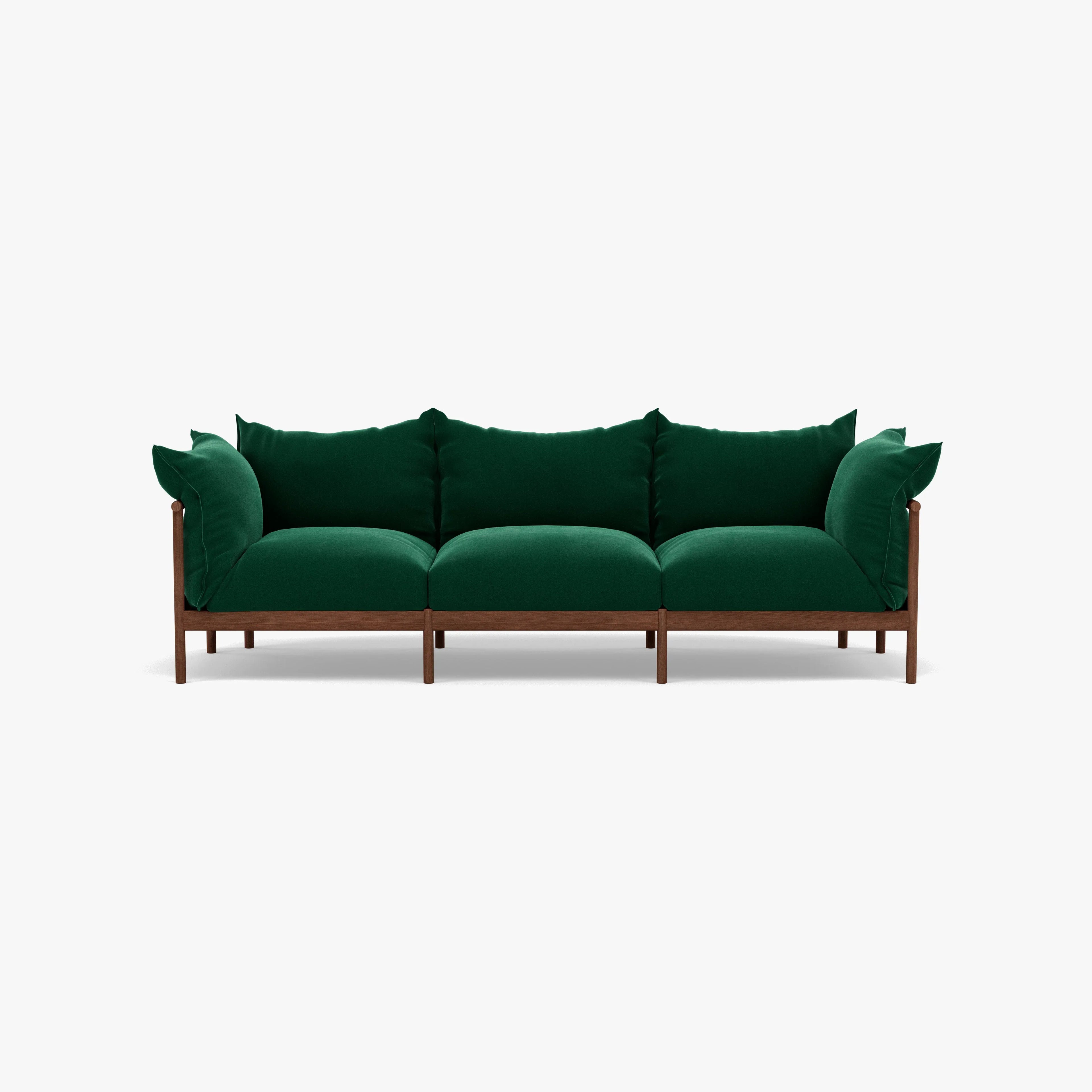 Olivia Sofa 3-Seater Racing Green Velvet Solid American Walnut