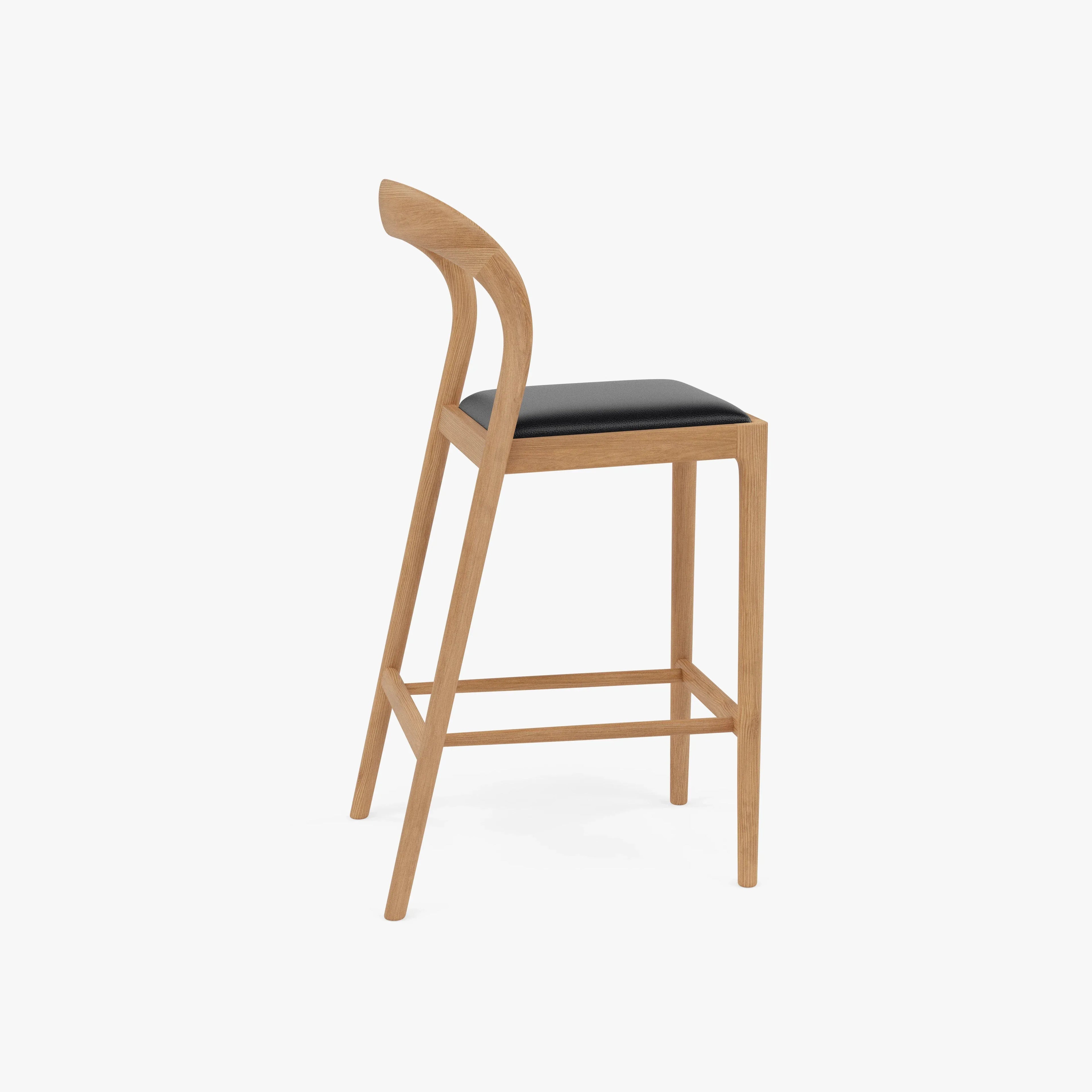 Sara Counter Stool Black Leather Solid American Oak