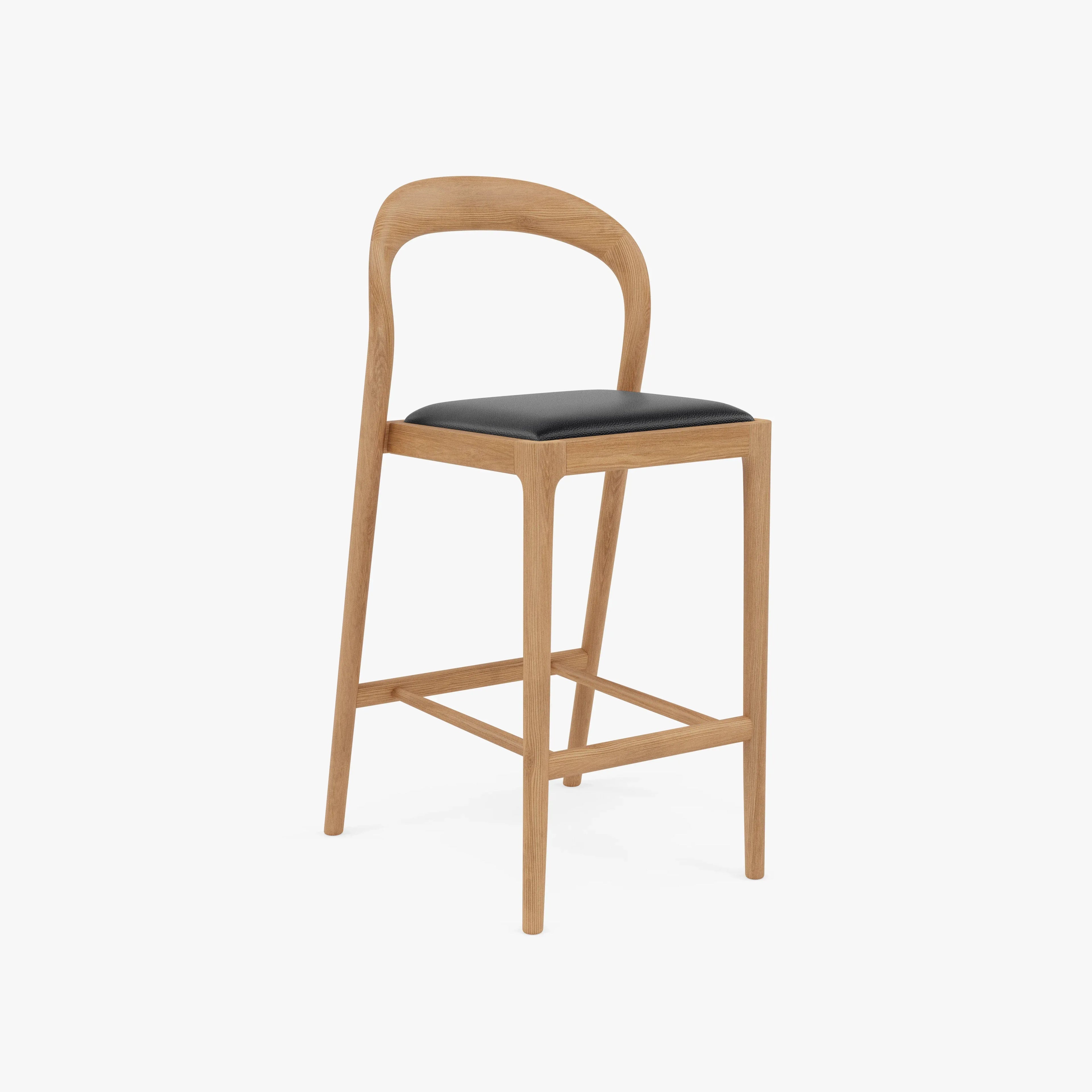 Sara Counter Stool Black Leather Solid American Oak
