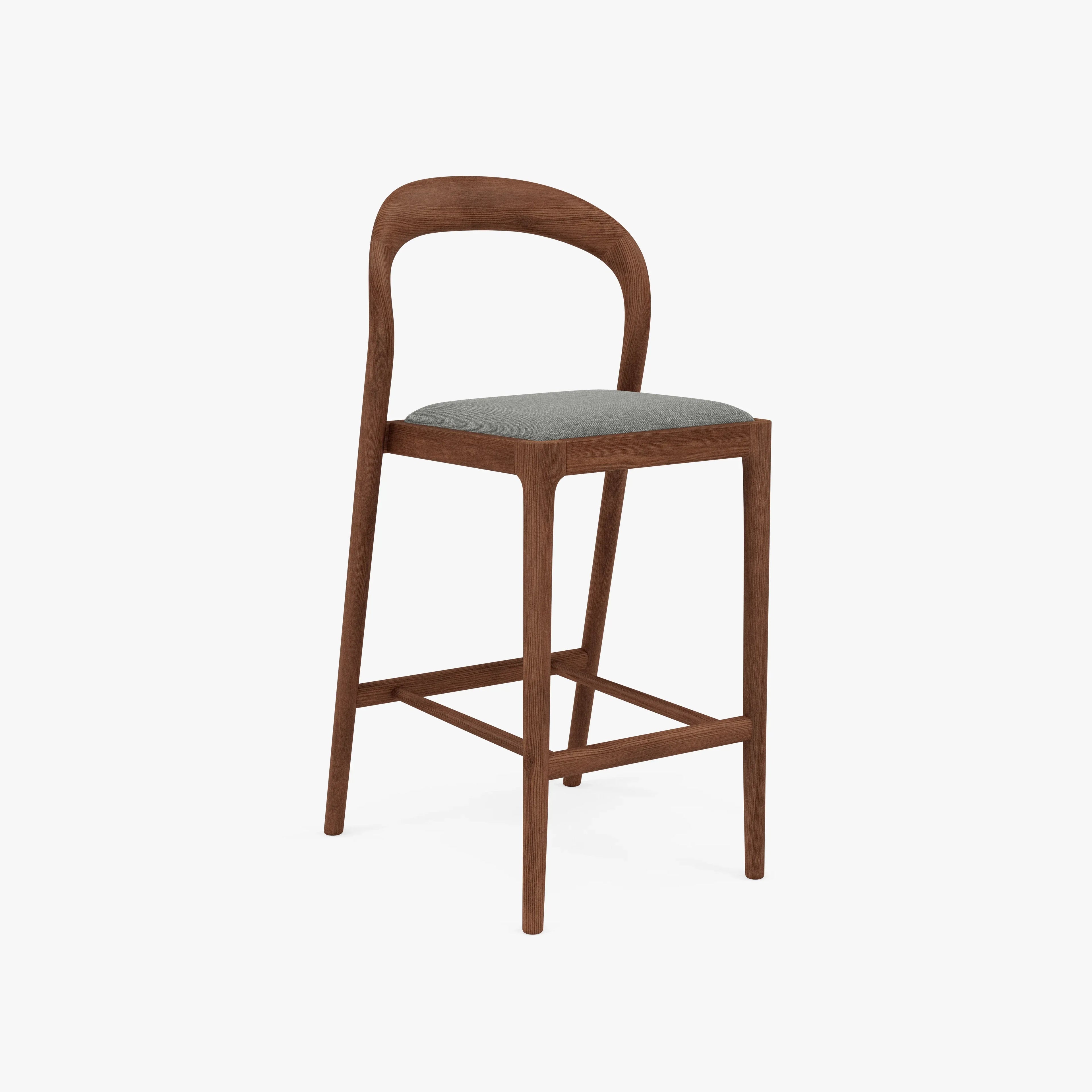Sara Counter Stool Pewter Gray Fabric Solid American Walnut