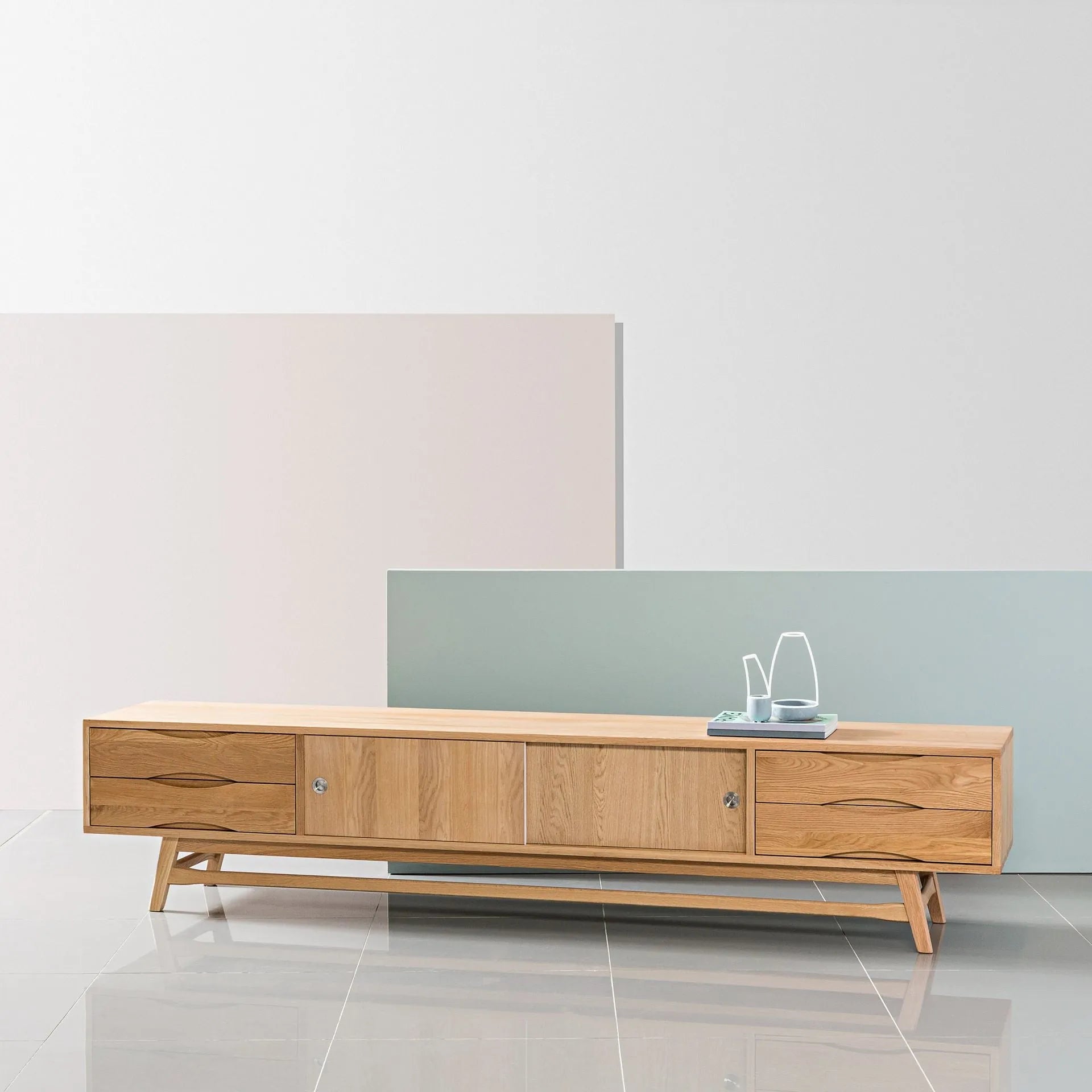 Svend TV and Media Console 95" x 18" Solid American Oak