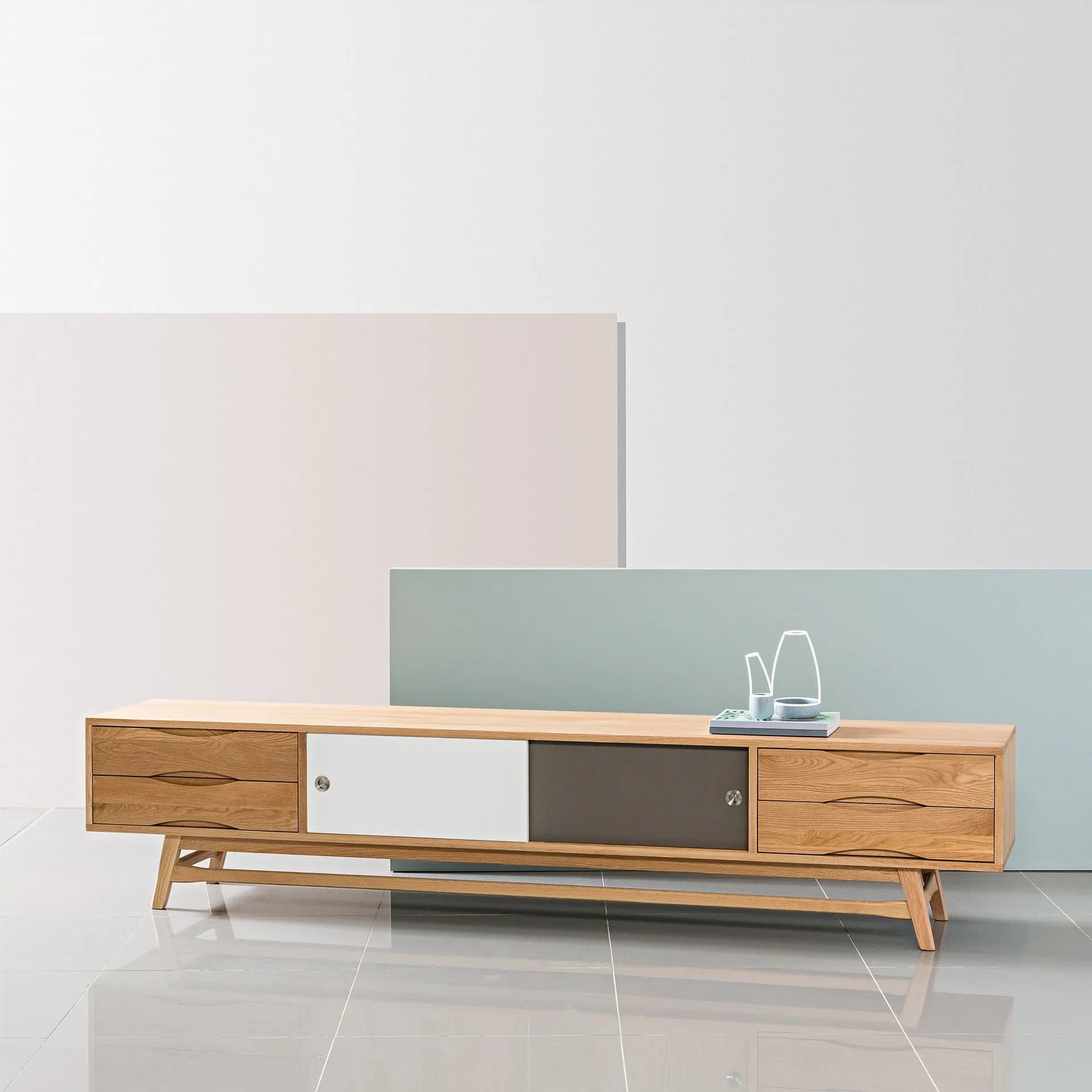 Svend TV and Media Console 95" x 18" Solid American Oak