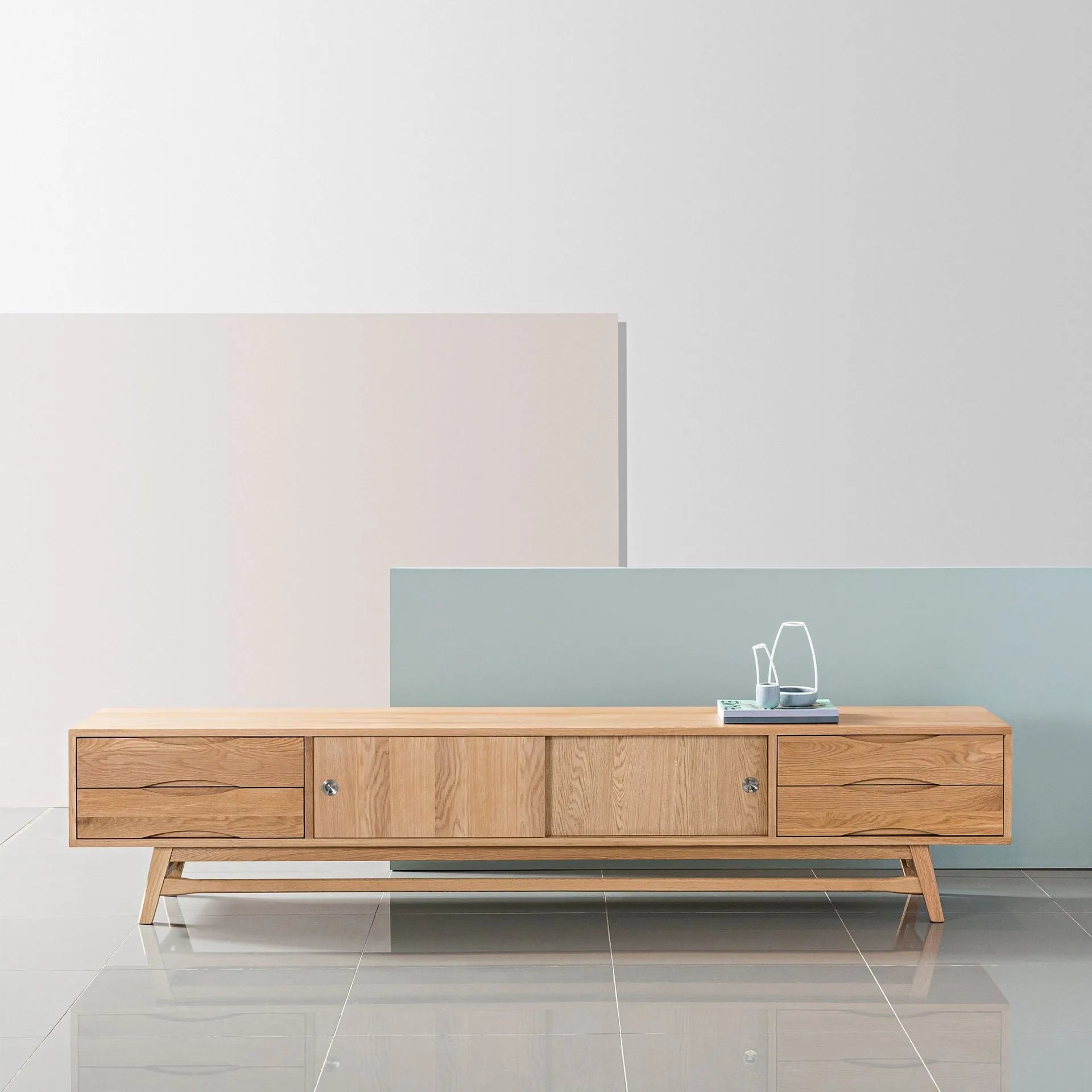 Svend TV and Media Console 95" x 18" Solid American Oak