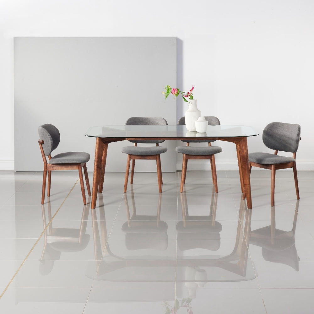 Hilda Solid Wood Dining Table - Glass + Solid Walnut Buy Now / 71