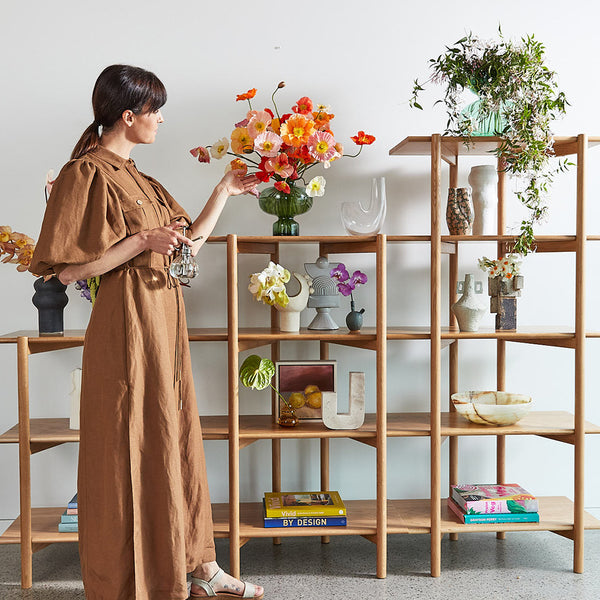 Olivia Display Shelf - Triple Width - Stepped - Solid Oak 