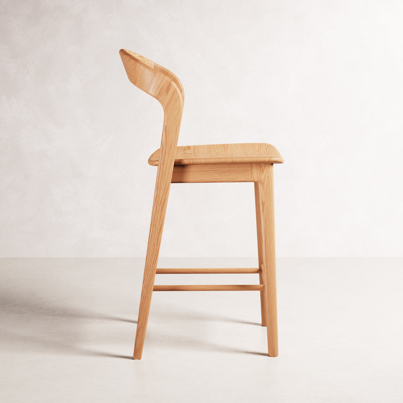 Eva Bar Stool - Solid American Oak with Solid Seat | 360 View - Frame 7