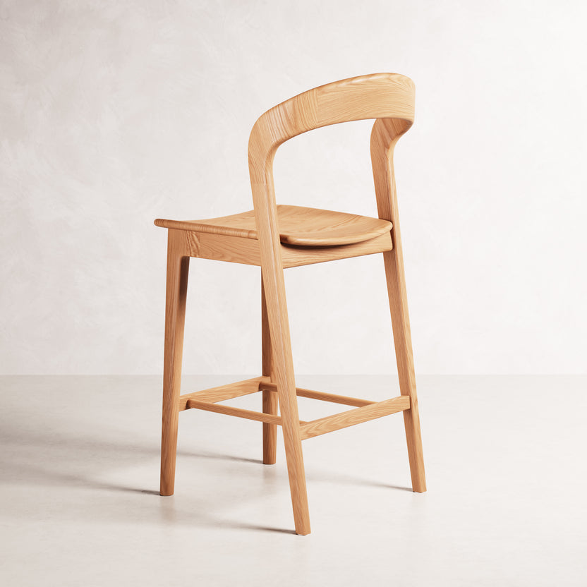 Eva Bar Stool - Solid American Oak with Solid Seat | 360 View - Frame 21