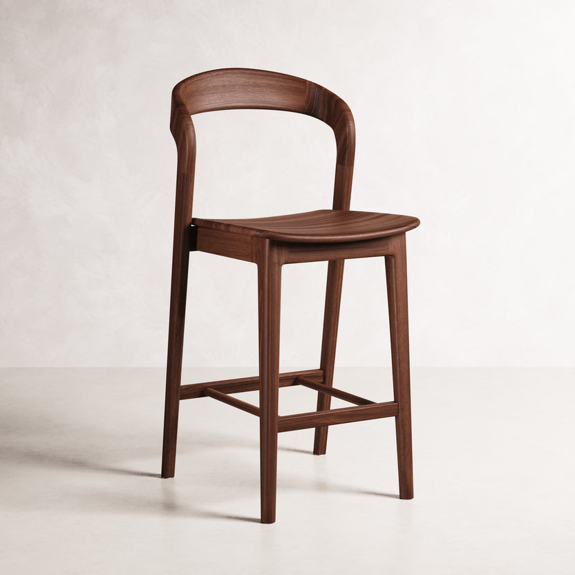 Eva Bar Stool - Solid American Walnut with Solid Seat | 360 View - Frame 1