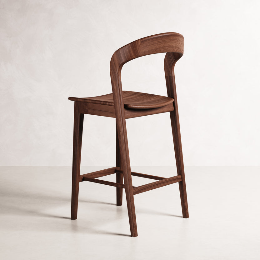 Eva Bar Stool - Solid American Walnut with Solid Seat | 360 View - Frame 21