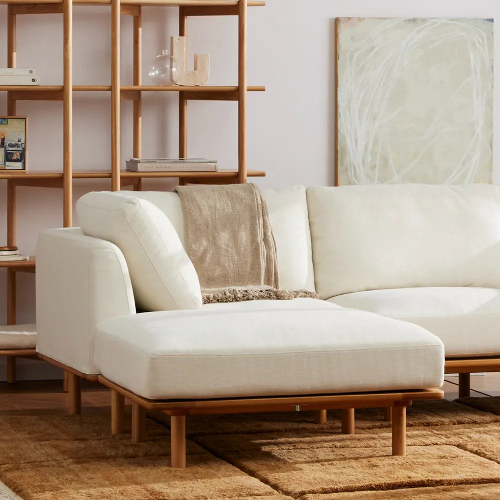Anika Modular Sofa 2-Seater Chaise Bone White Fabric Solid American Oak