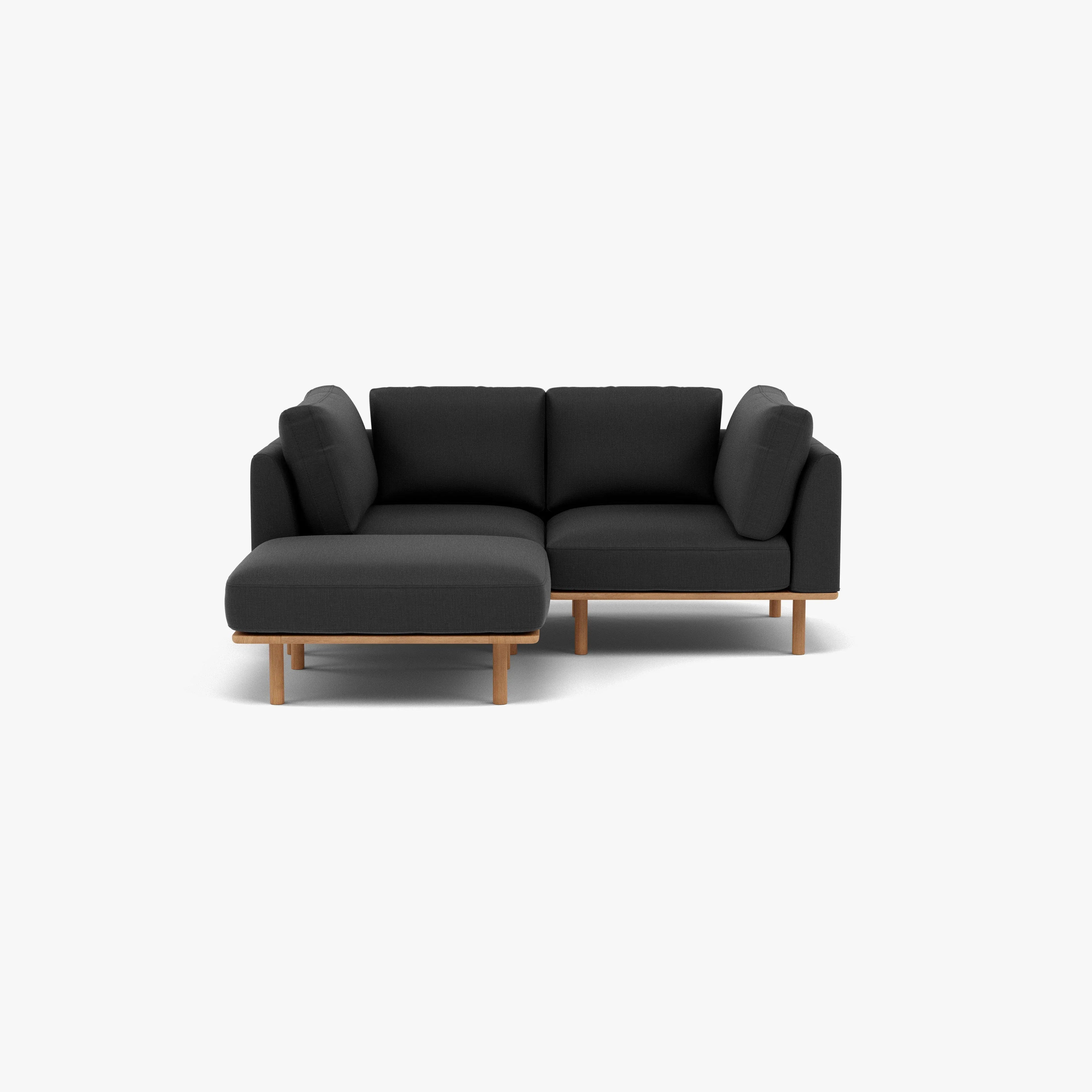 Anika Modular Sofa 2-Seater Chaise Coal Gray Fabric Solid American Oak