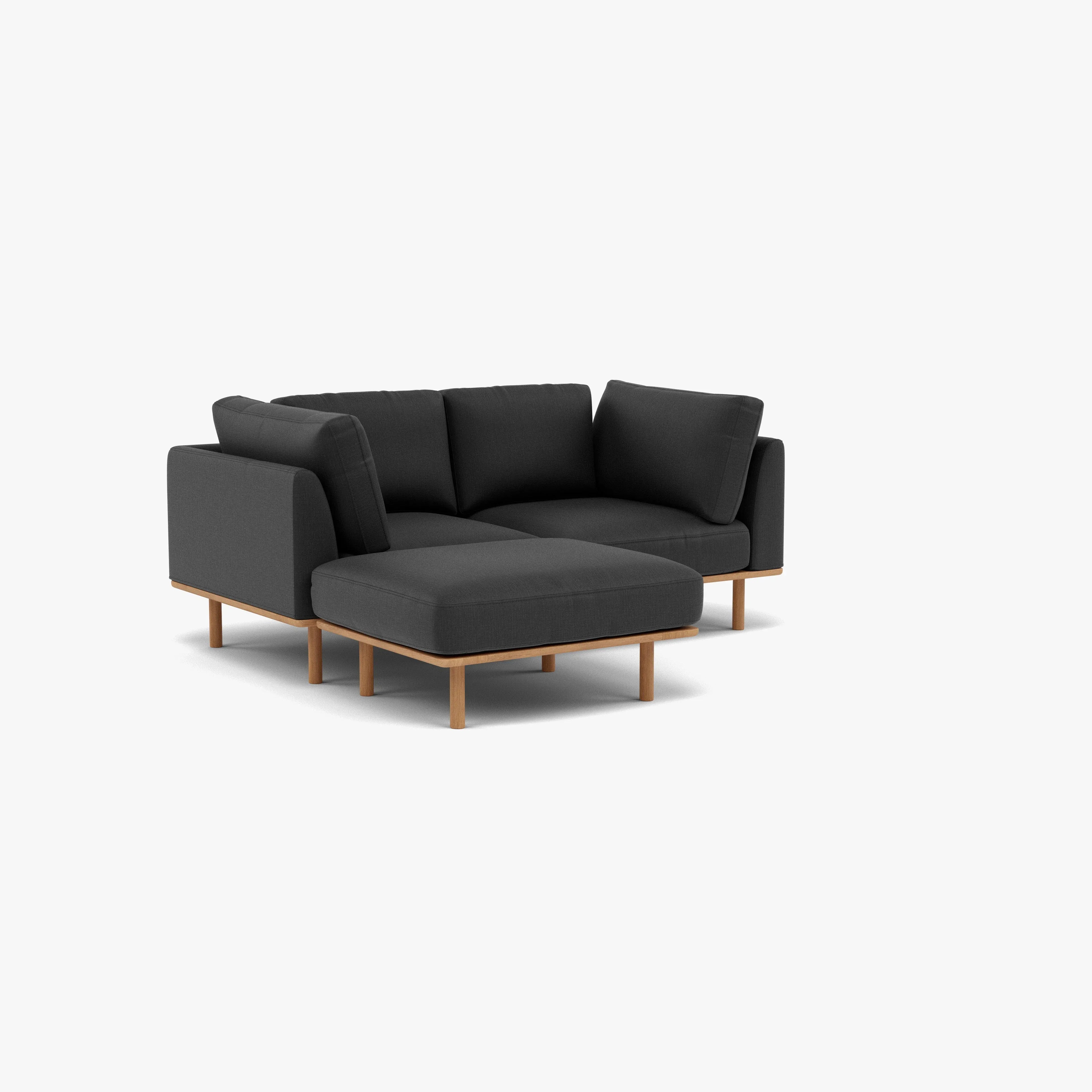 Anika Modular Sofa 2-Seater Chaise Coal Gray Fabric Solid American Oak