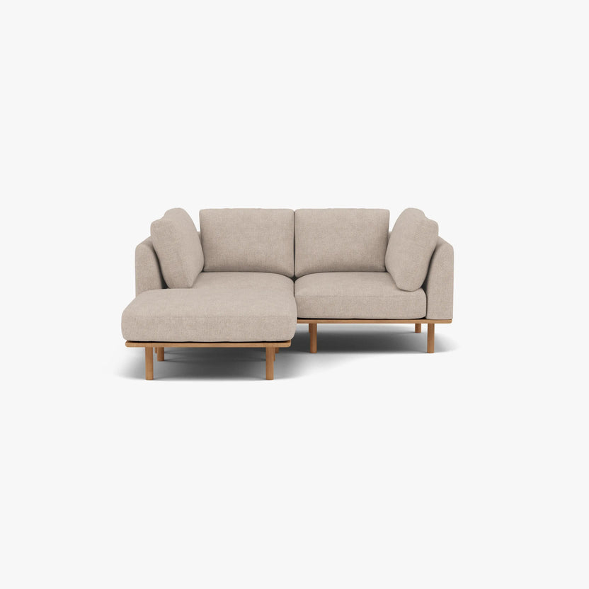 Anika Modular Sofa 2-Seater Chaise Ivory Beige Fabric Solid American Oak