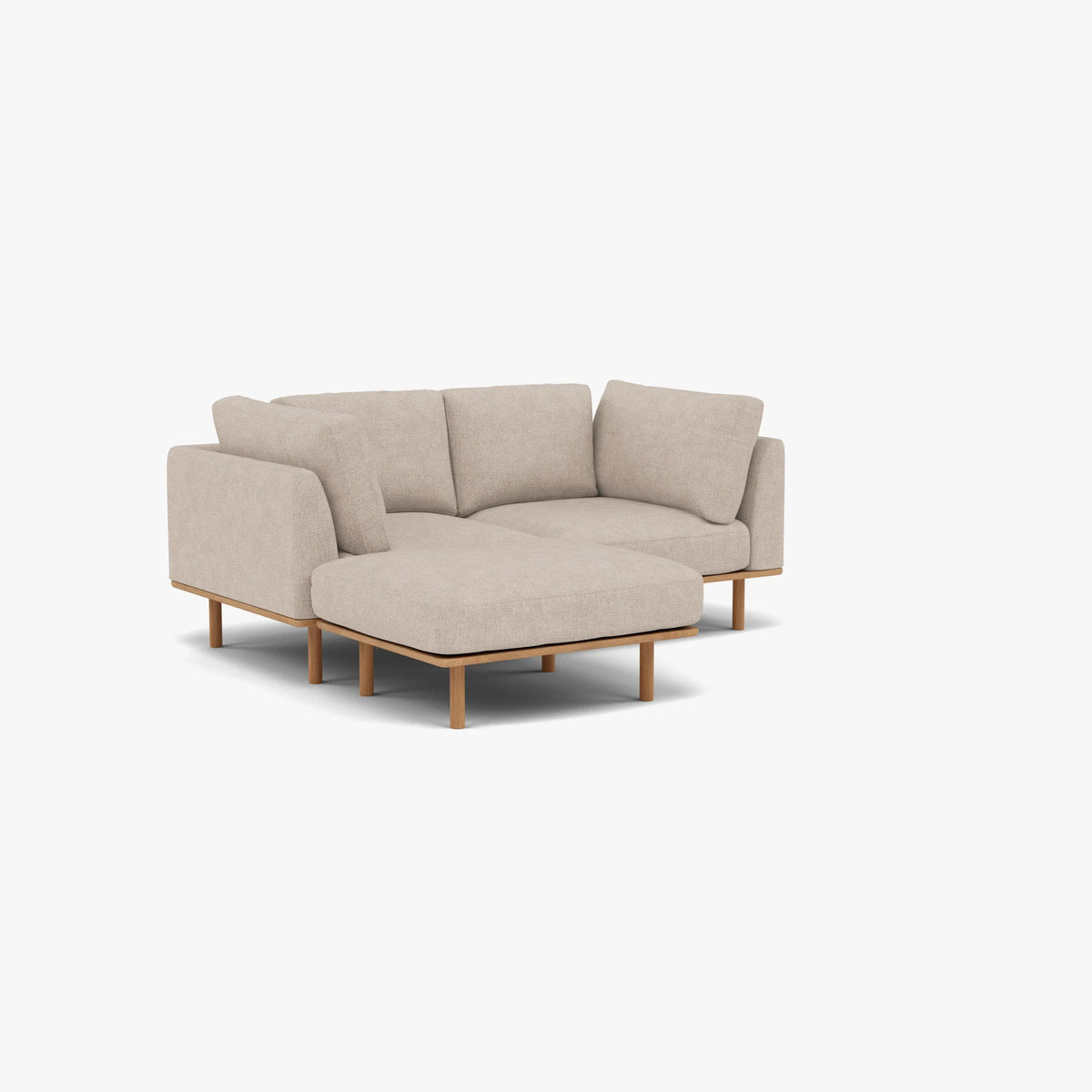 Anika Modular Sofa 2-Seater Chaise Ivory Beige Fabric Solid American Oak