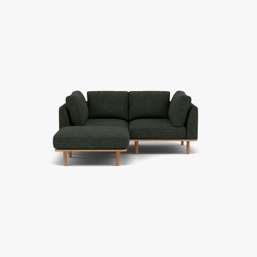 Anika Modular Sofa 2-Seater Chaise Olive Green Fabric Solid American Oak
