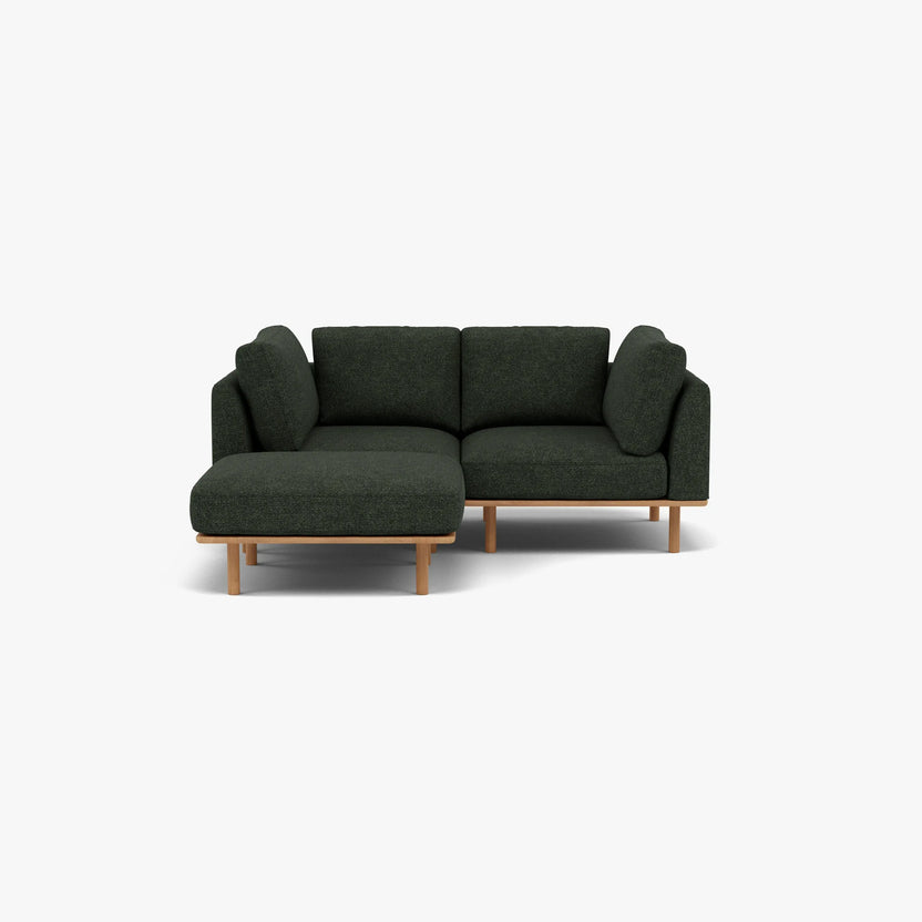 Anika Modular Sofa 2-Seater Chaise Olive Green Fabric Solid American Oak